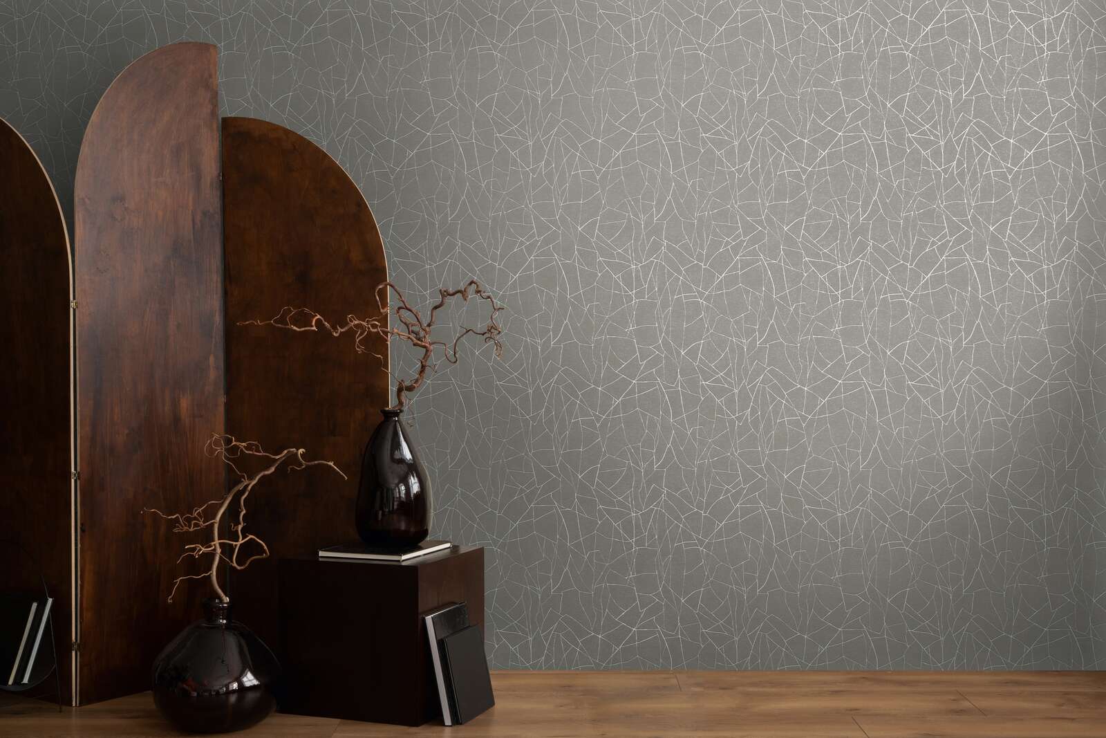             Graphic 3D non-woven wallpaper with natural pattern - grey, white
        