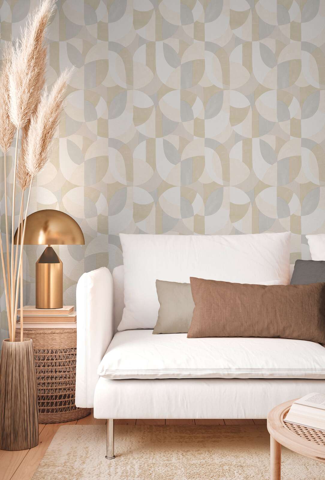             Abstract graphic non-woven wallpaper in Bauhaus style - grey, cream, beige
        