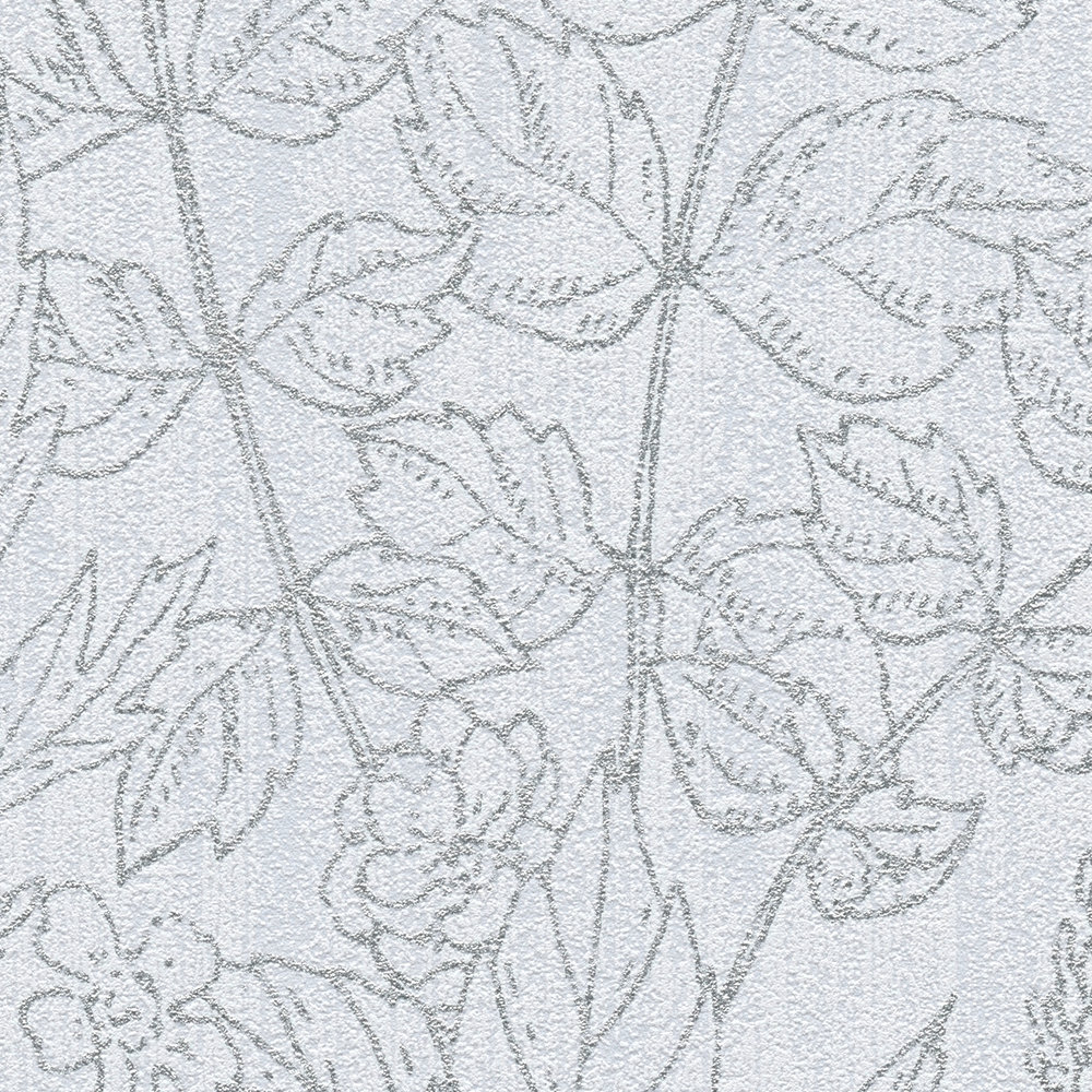             Papier peint fleuri style botanique avec aspect lin - Gris
        