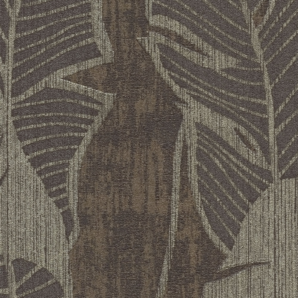             papier peint en papier à motifs floraux avec design jungle - marron, gris, noir
        