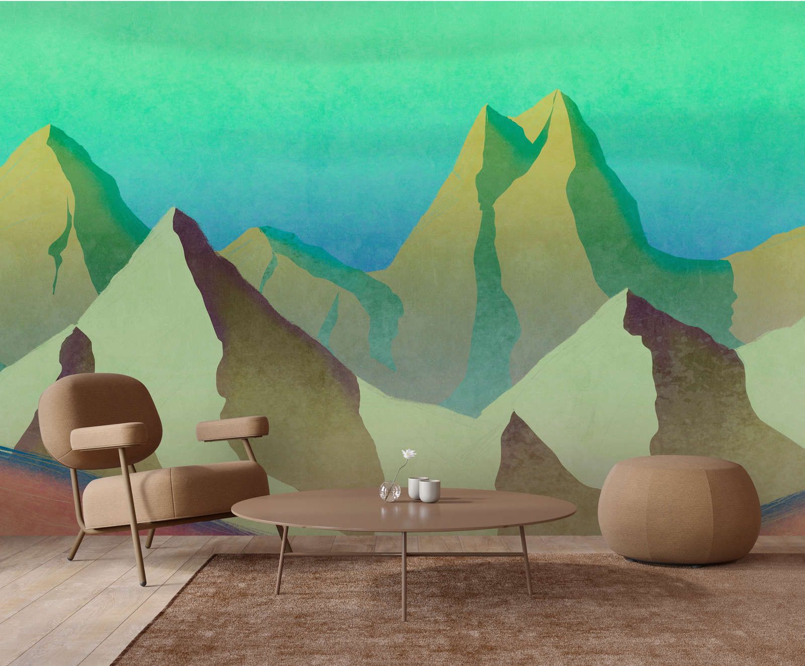             Photo wallpaper »altitude 2« - Abstract mountains in green with vintage plaster texture - Matt, smooth non-woven fabric
        