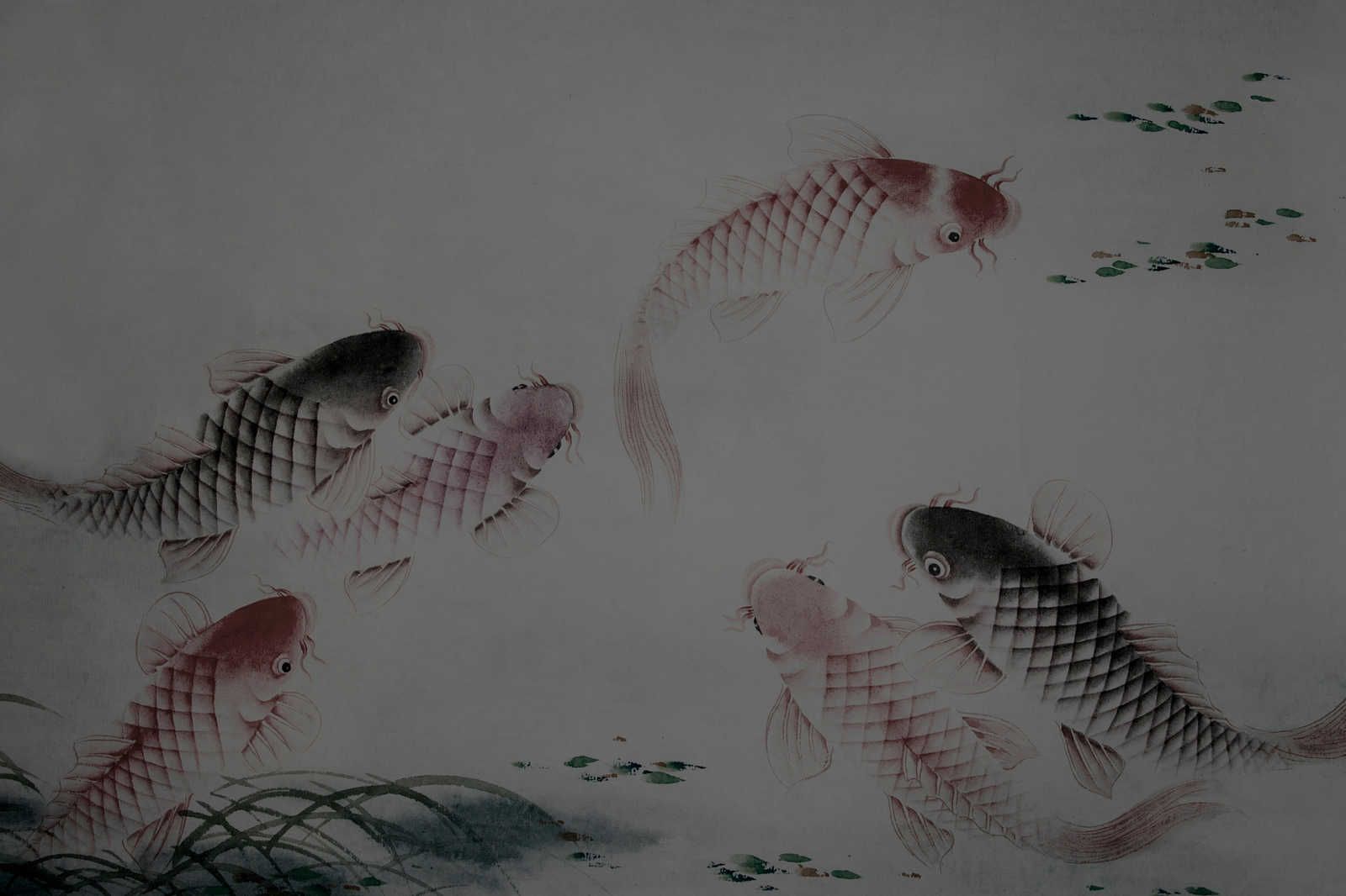             Tableau toile Asia Style avec étang de Koi | gris - 1,20 m x 0,80 m
        