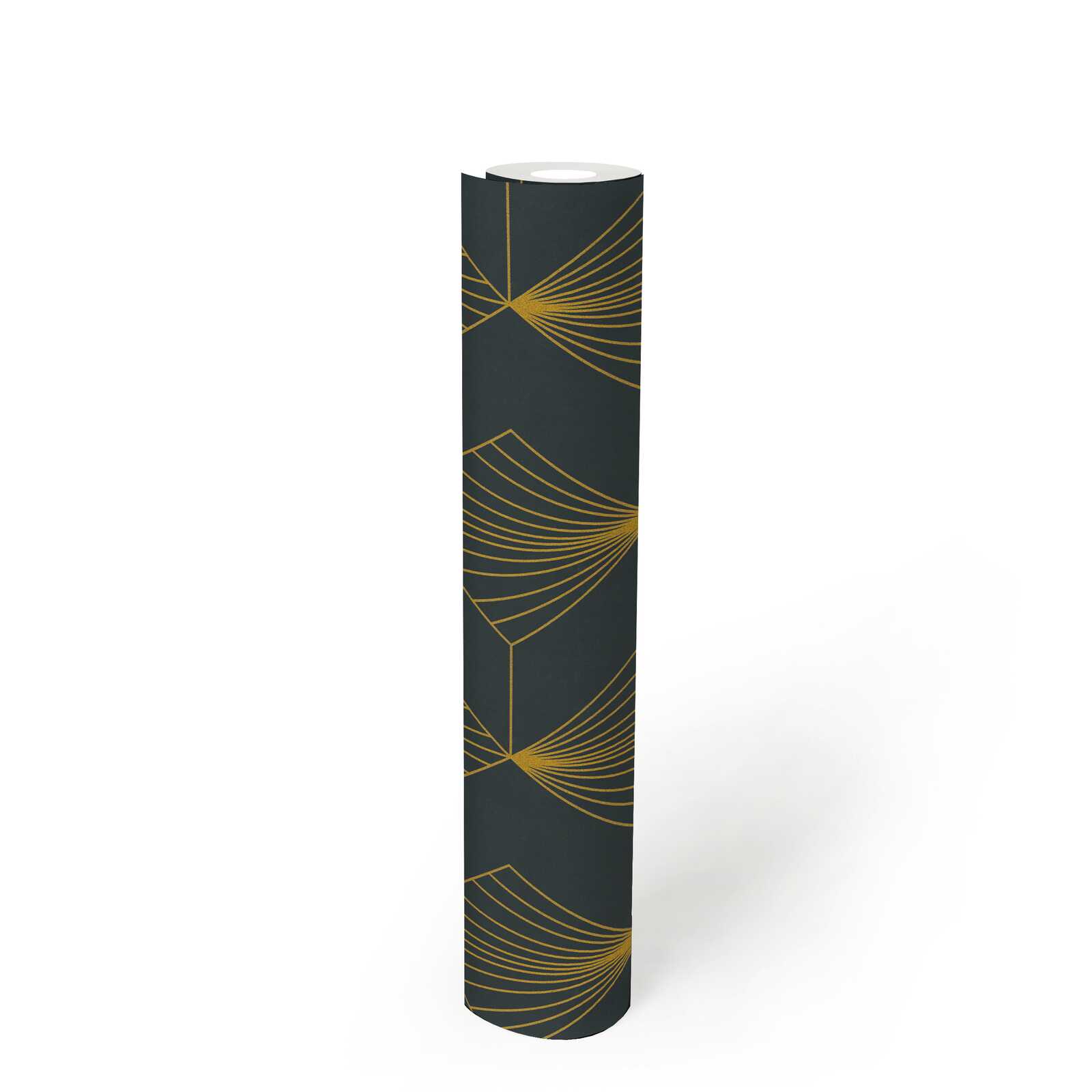             Papel pintado tejido-no tejido Art Déco con motivos glamurosos - negro, dorado
        