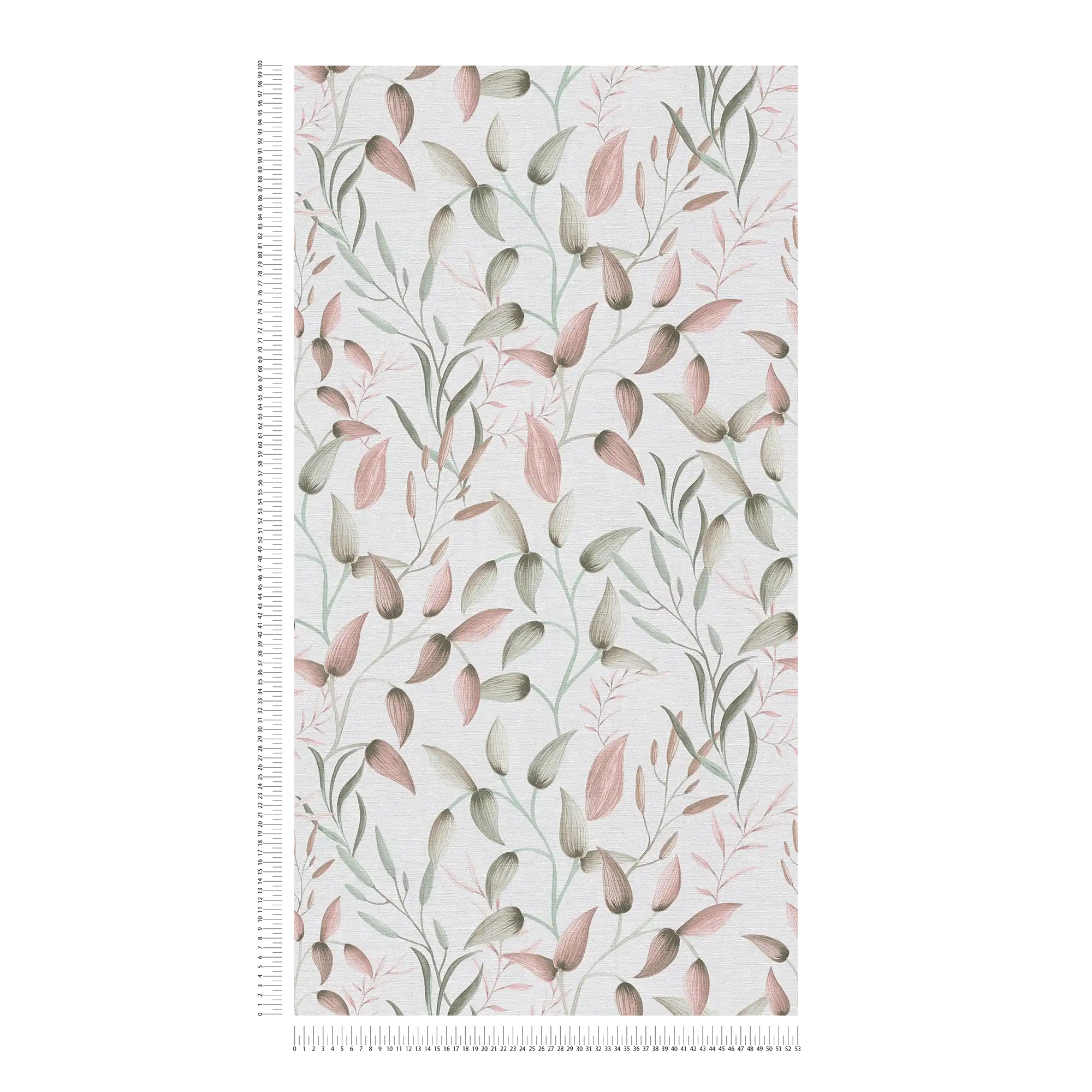             Non-woven wallpaper with soft floral tendrils - green, pink, cream
        