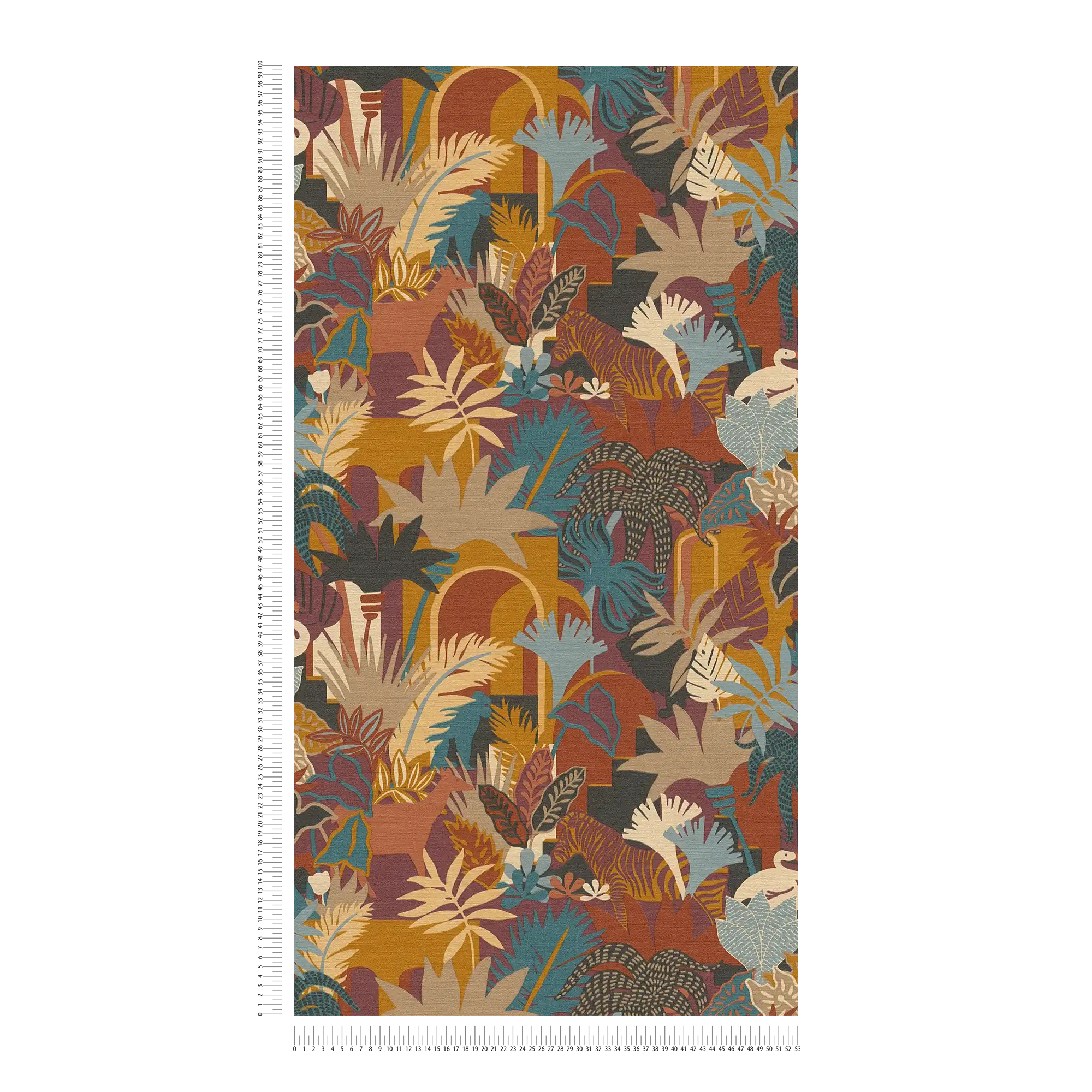             Papier peint intissé avec animaux dans le style jungle - multicolore, orange, bleu
        