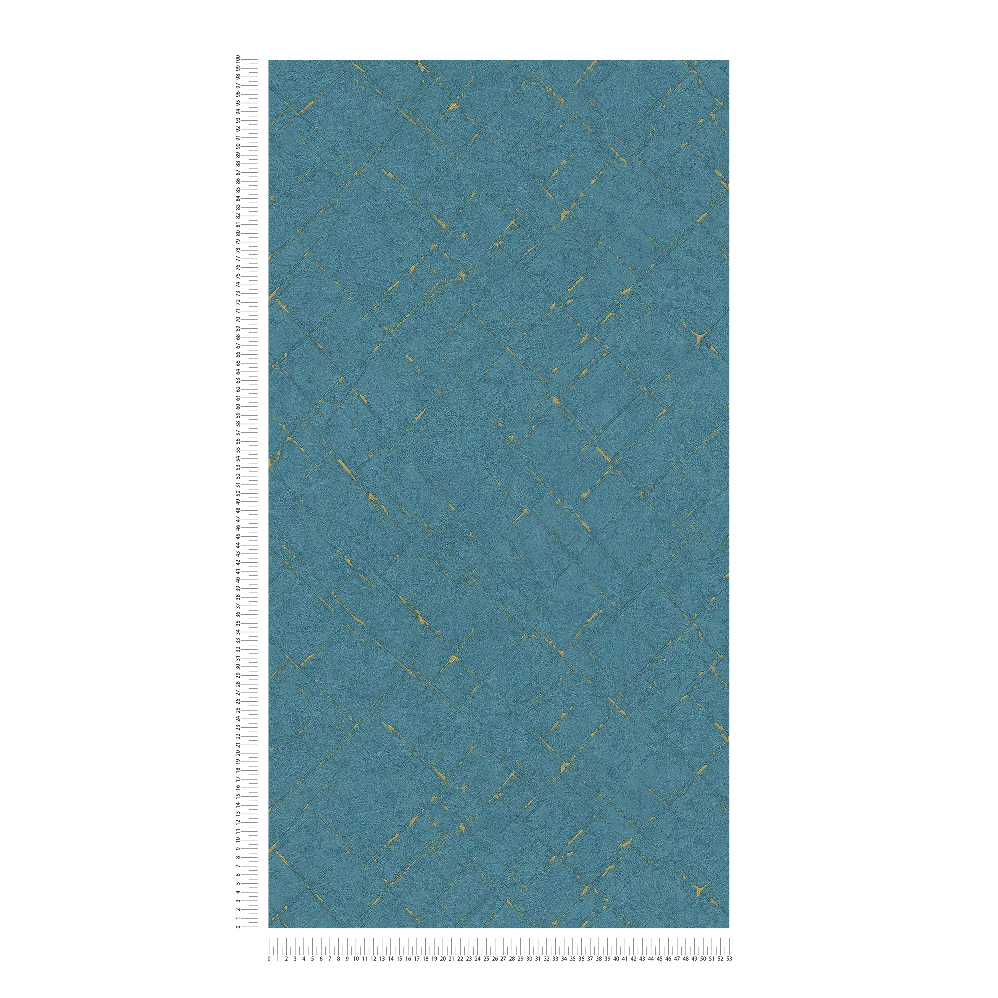             Petrol wallpaper plaster look & metallic effect - blue, gold
        