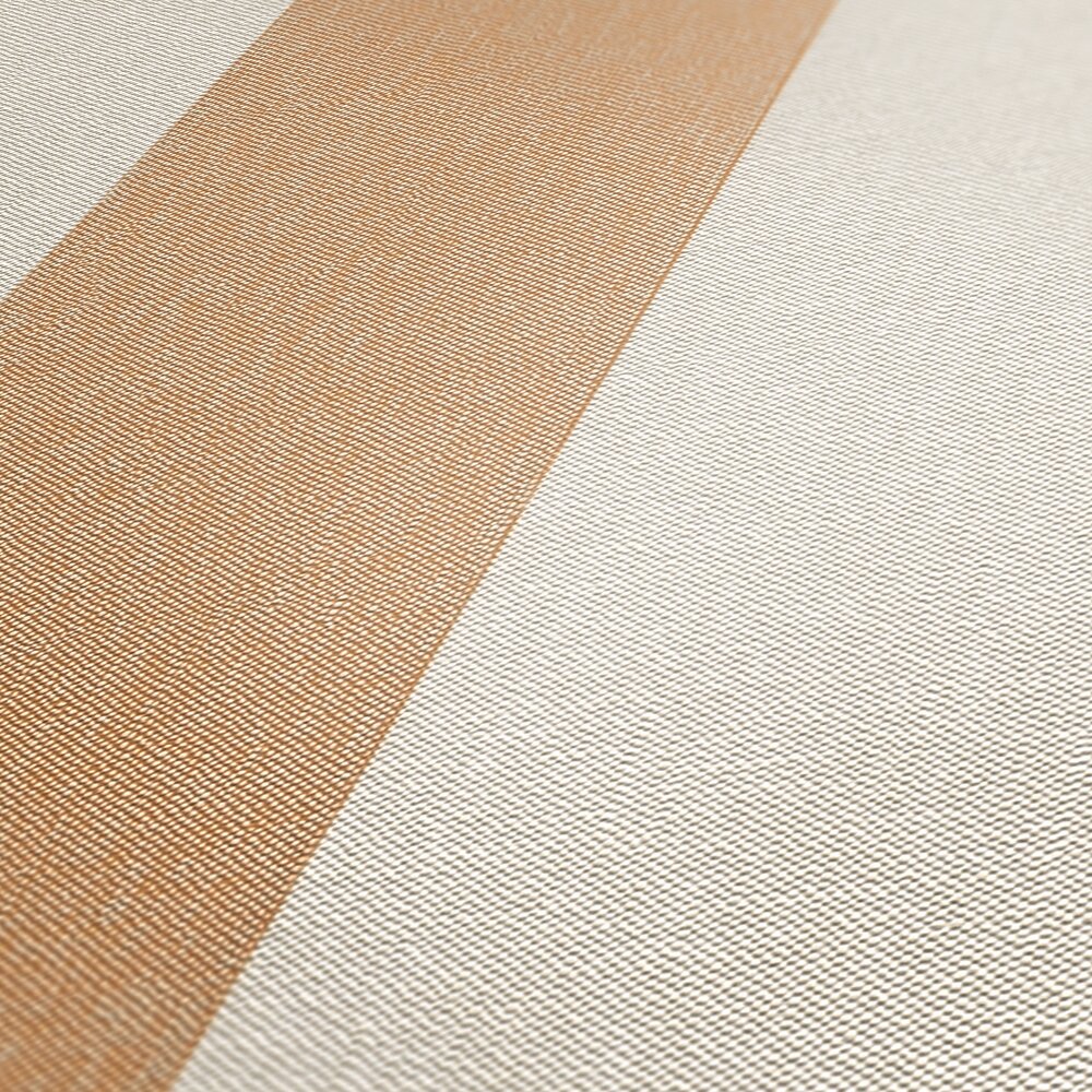             Striped non-woven wallpaper with textured surface - orange, cream, white
        