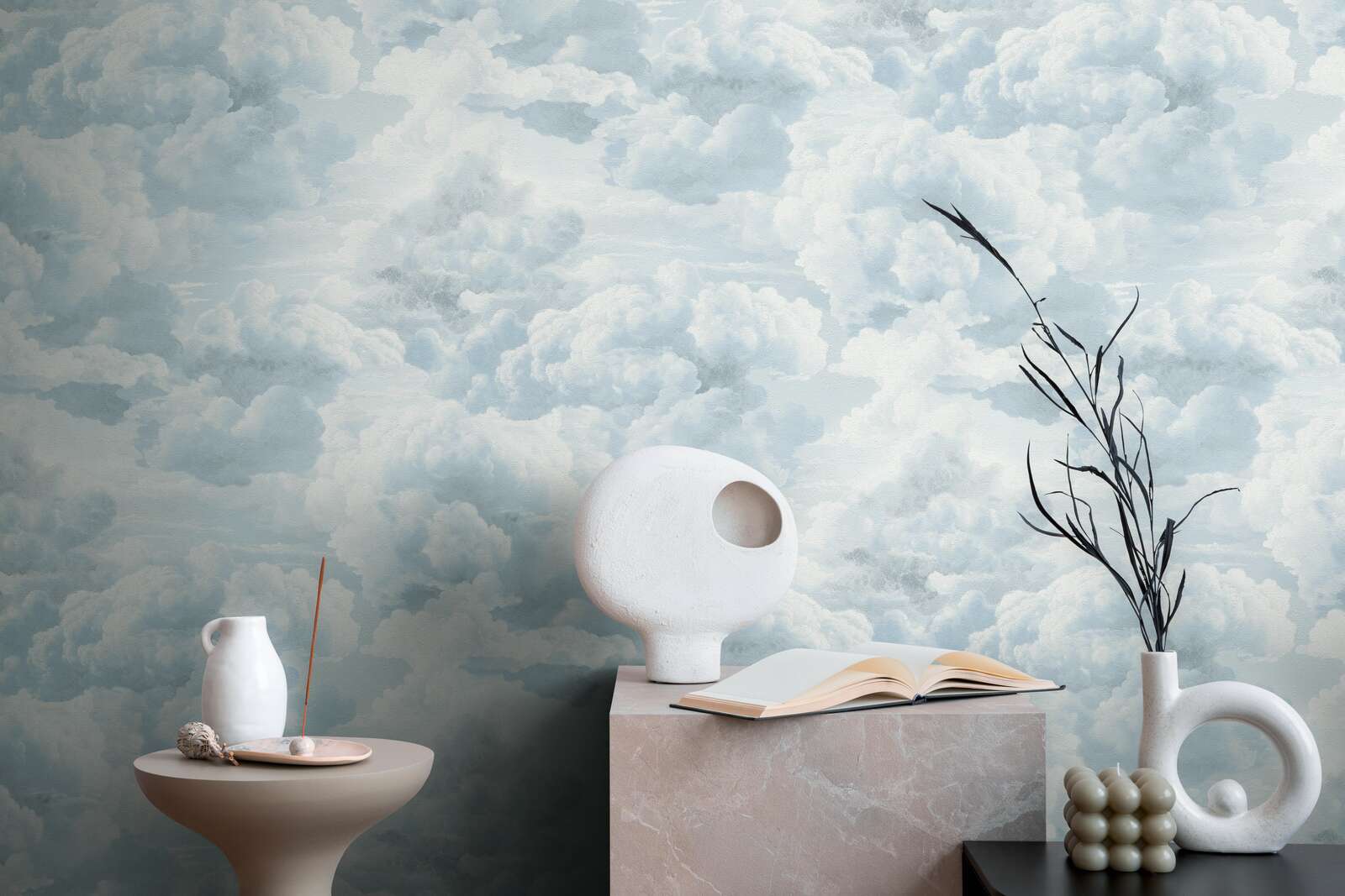             Non-woven wallpaper with cloud pattern in oil painting look - white, blue
        