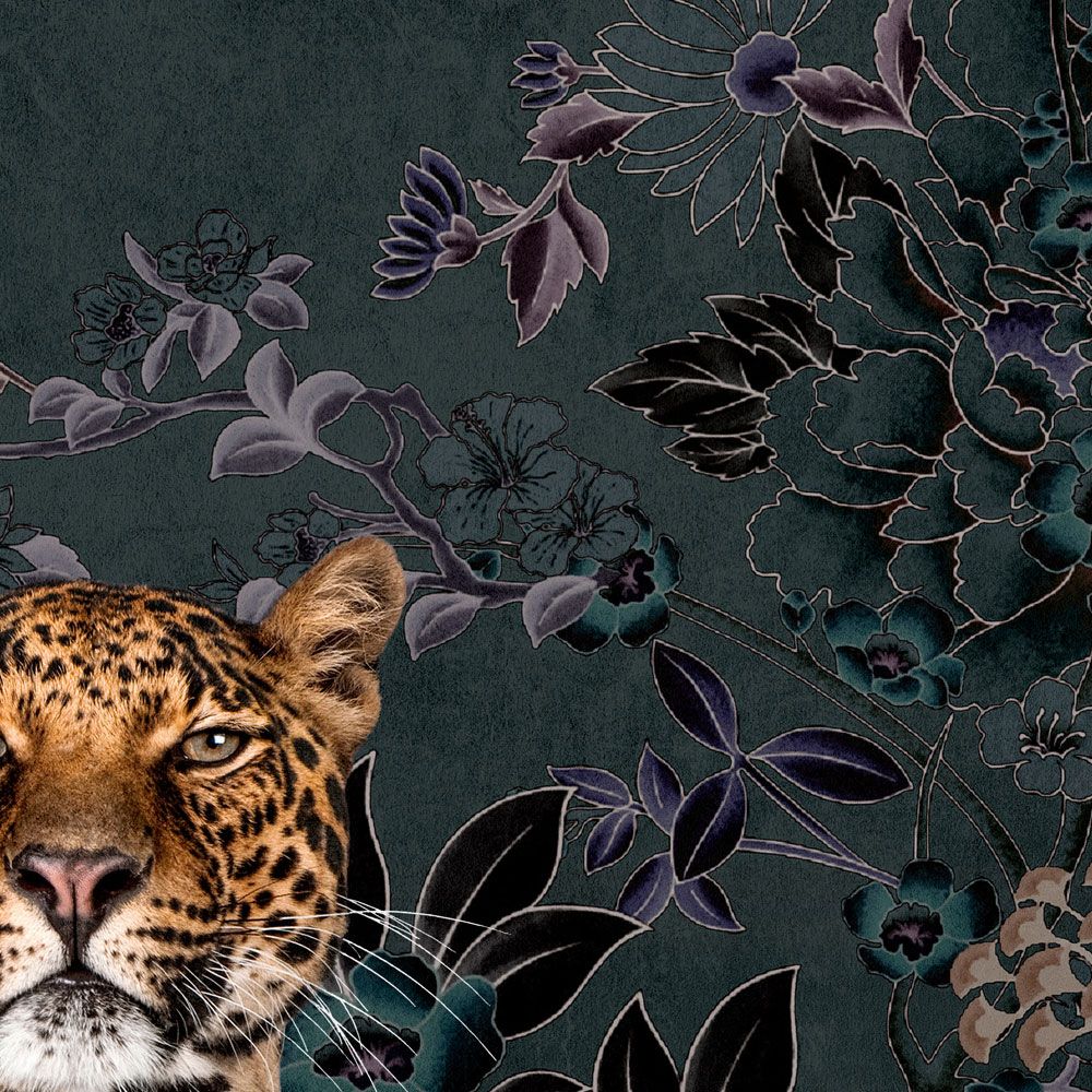             Digital behang »rani« - Abstract jungle-motief met luipaard - Gladde, licht parelmoerglanzende vliesstof
        