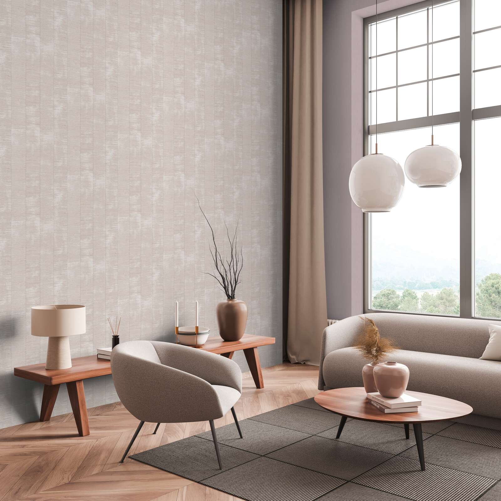             Daniel Hechter non-woven wallpaper with an abstract bamboo look in a simple colour tone - beige, grey, silver
        