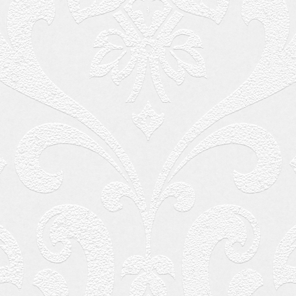             Papier peint à motifs élément floral 3D style colonial - Blanc
        