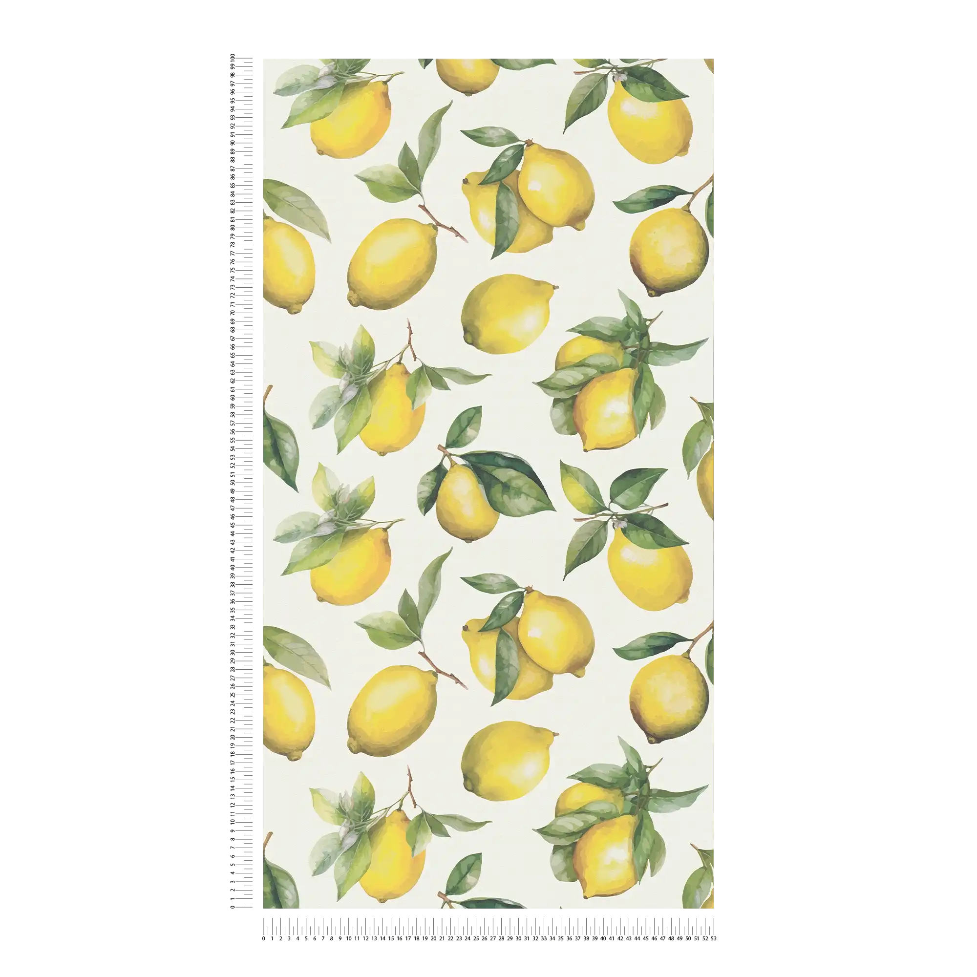            Non-woven wallpaper with painted lemon motif - white, yellow, green
        