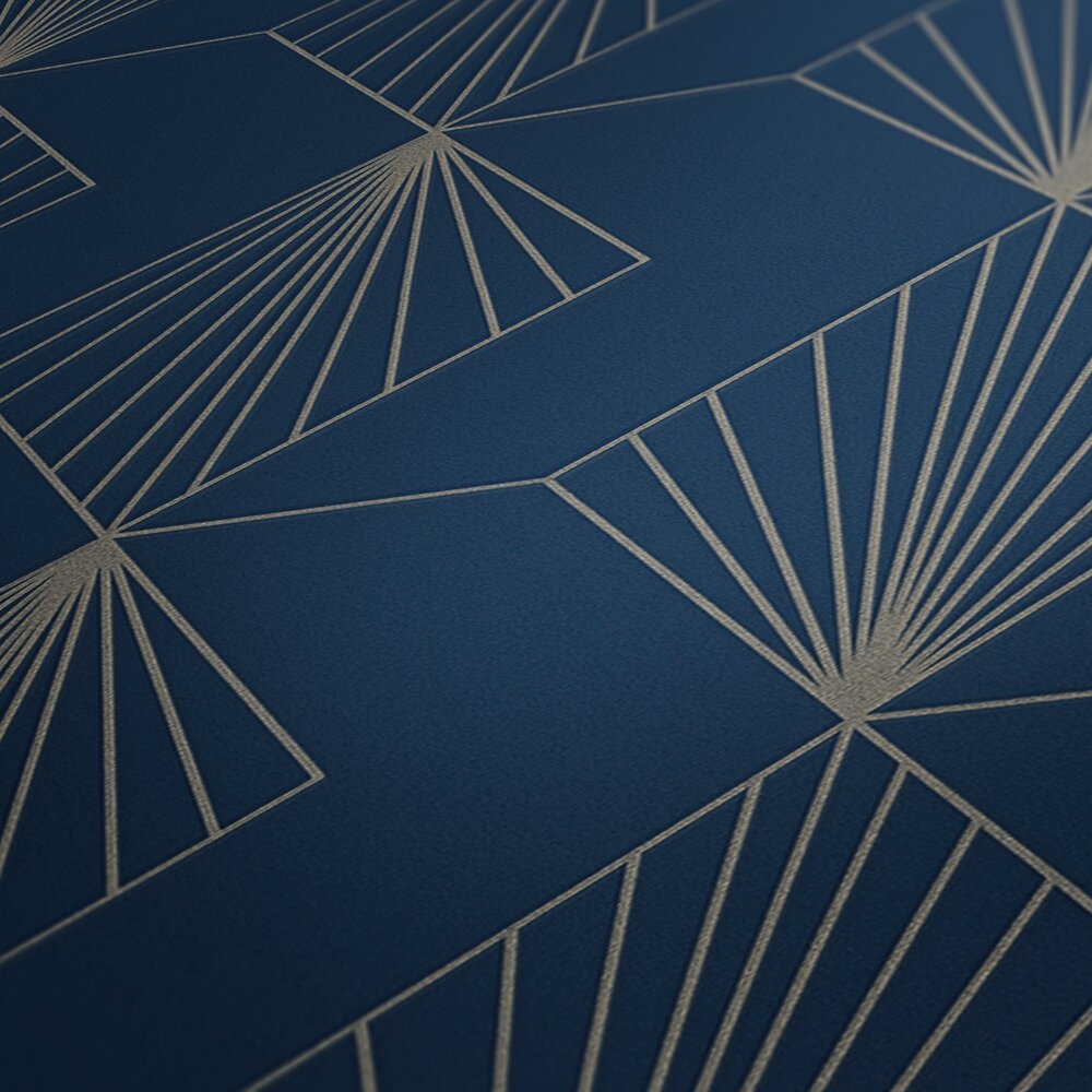             Design non-woven wallpaper with graphic pattern in Art Deco style - blue, gold
        