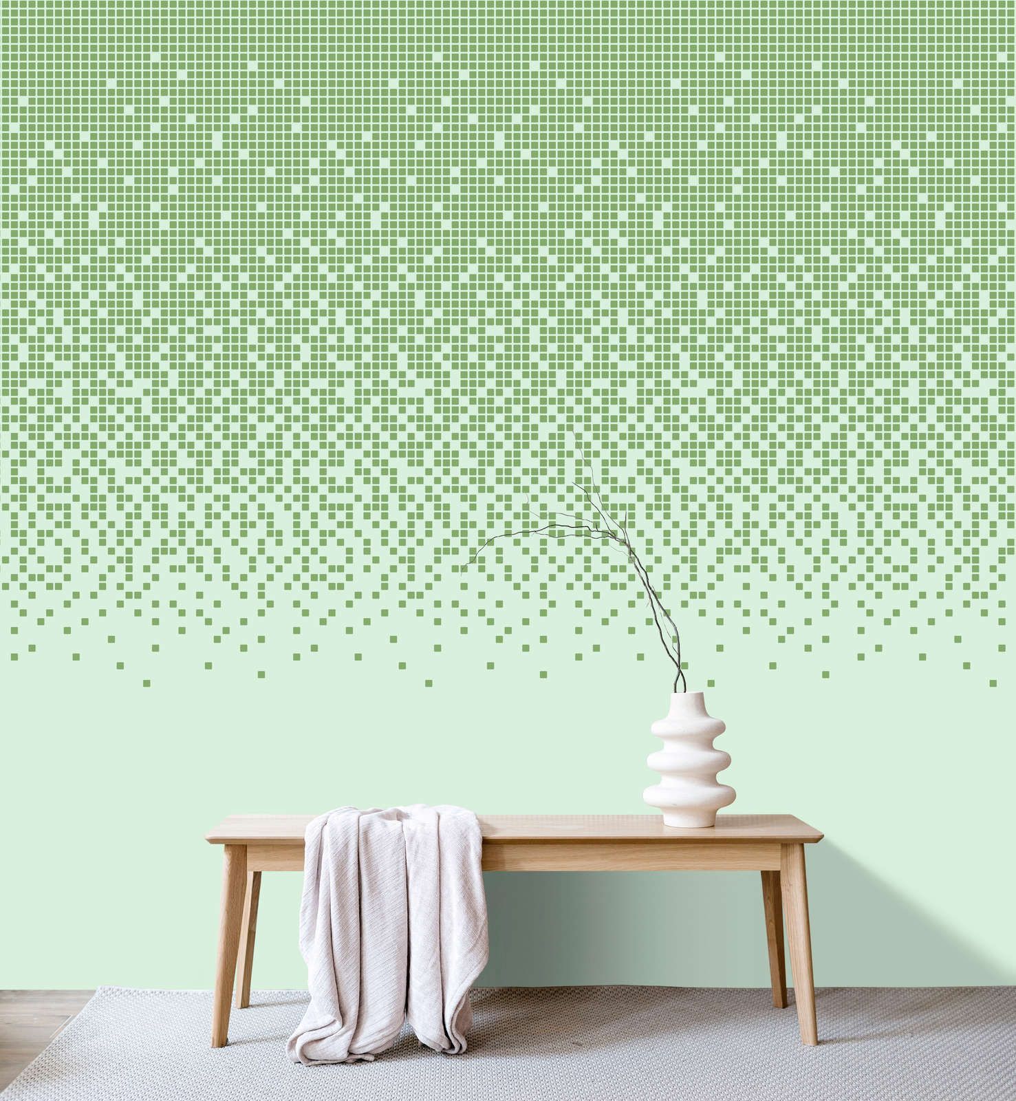             Digital behang »pixi mint« - Mozaïekpatroon met pixelstijl - Groen | Licht structuurvlies
        