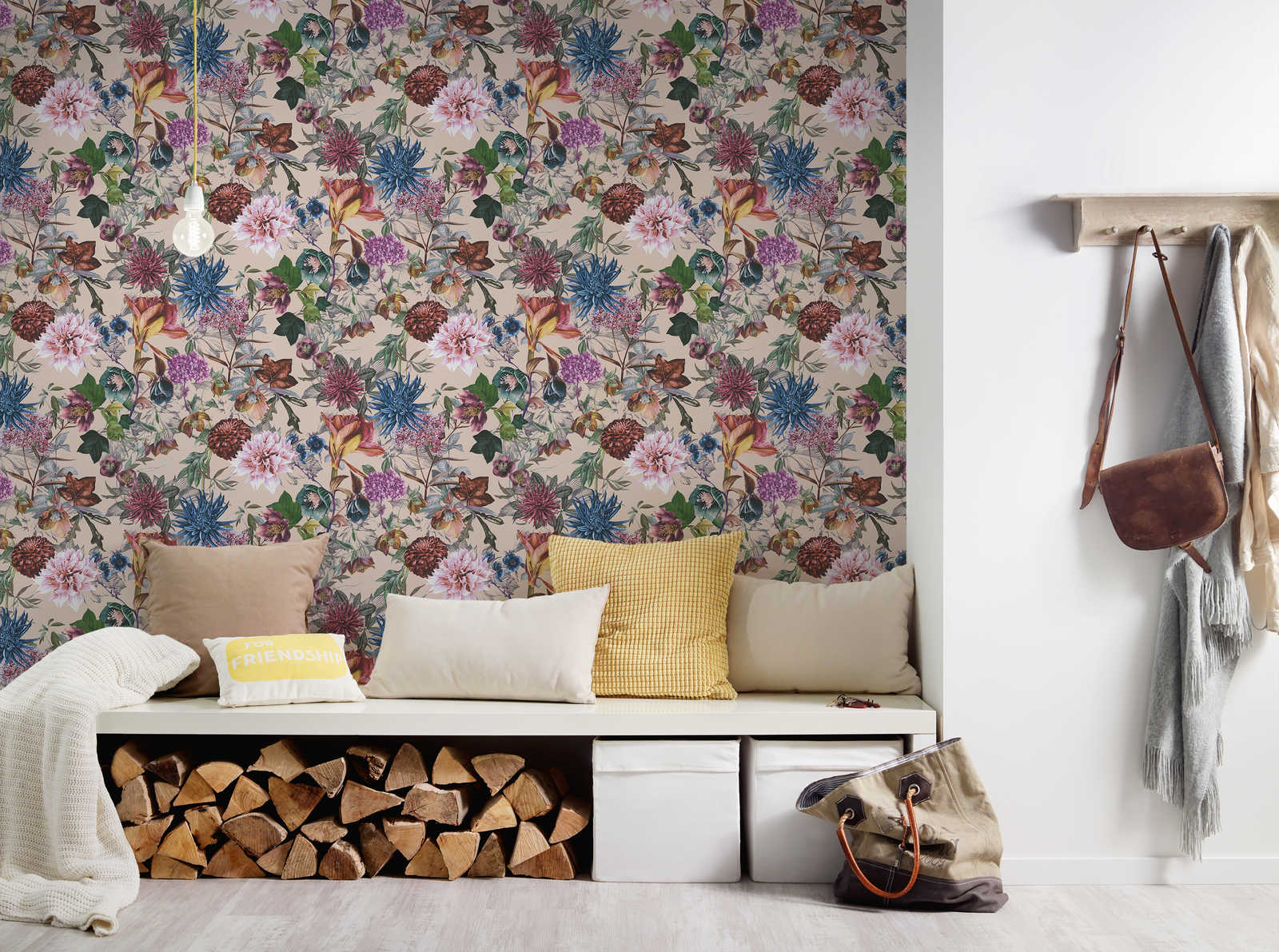             Papier peint Design floral avec des fleurs colorées - multicolore
        