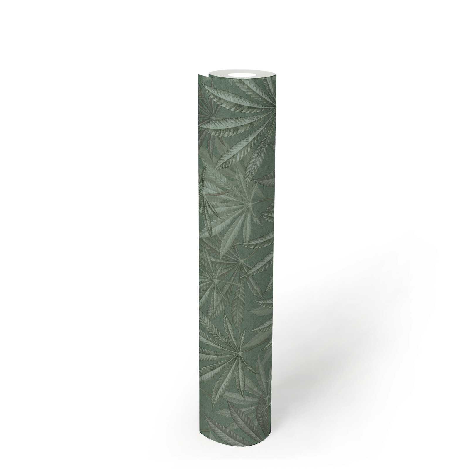             Non-woven wallpaper with leaf pattern in jungle look - green
        