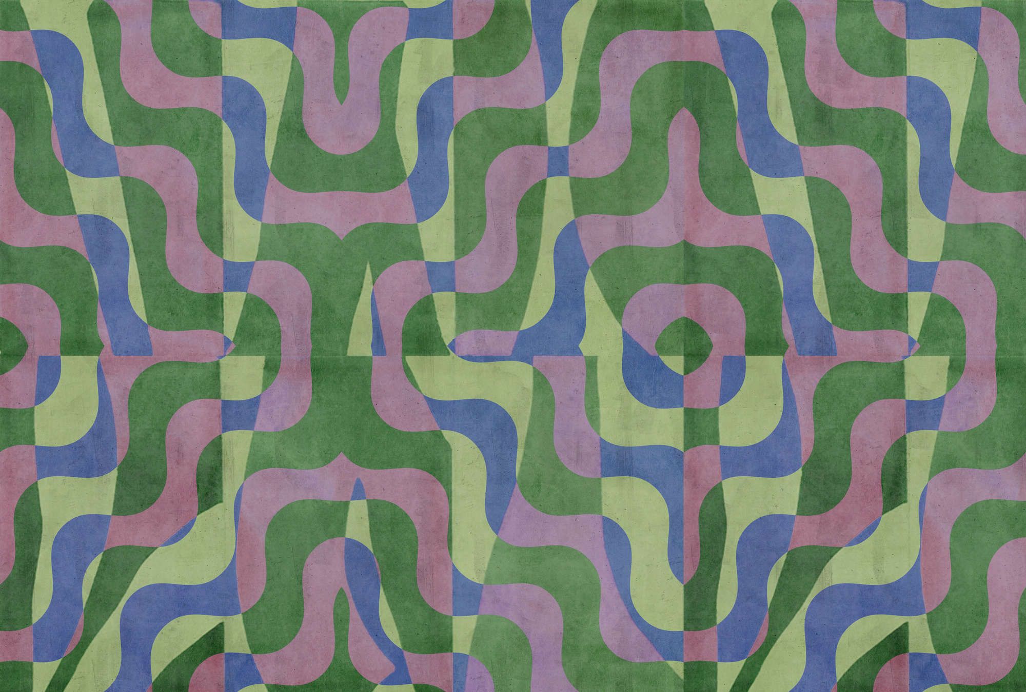             Digital behang »viola« - Abstract retro patroon voor betonpleister look - Groen, blauw, paars | Licht structuurvlies
        