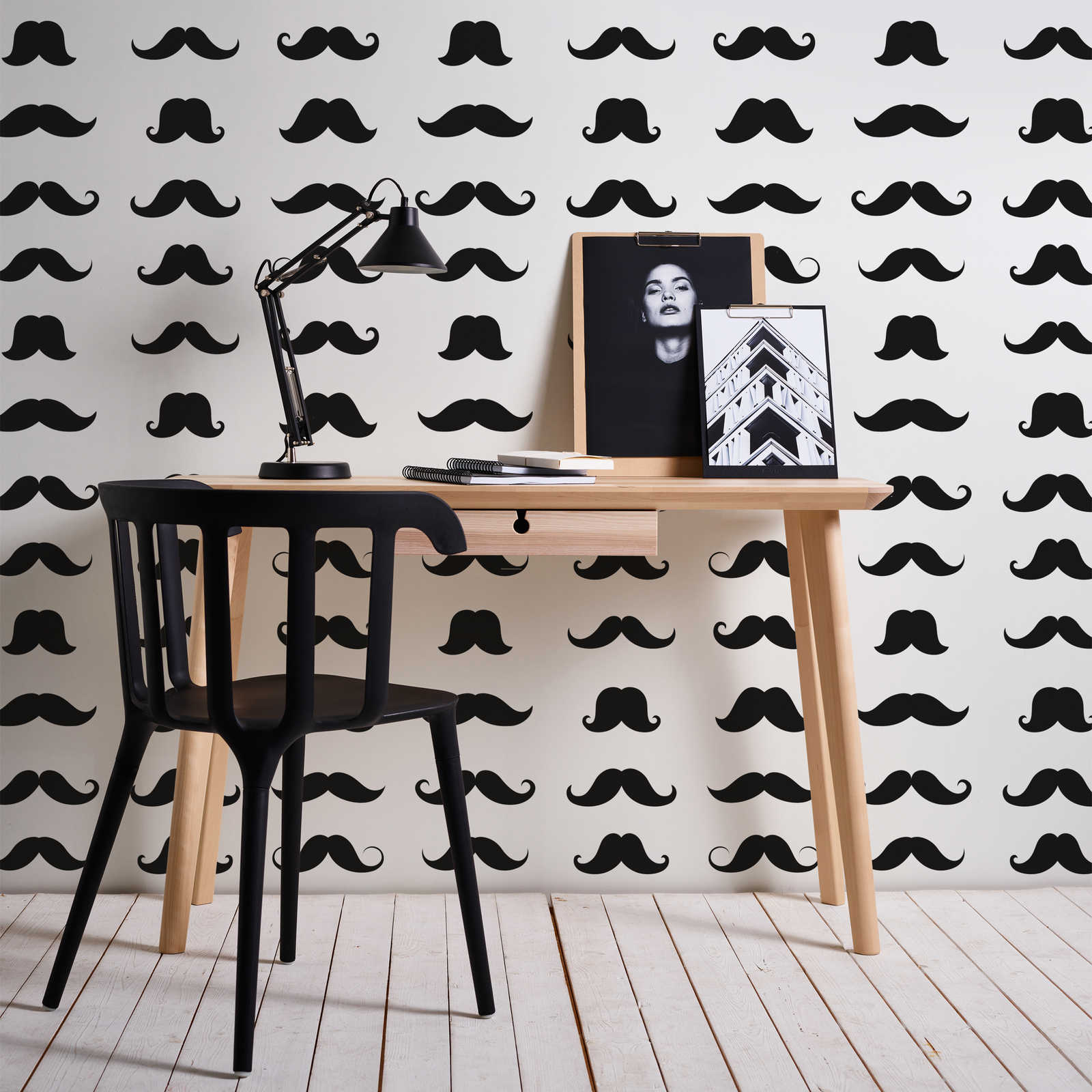         Papier peint Mustache motif moustache cool - noir et blanc - Premium intissé lisse
    