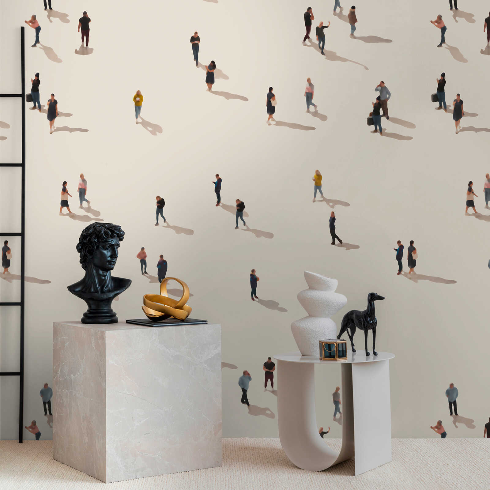 Urban non-woven wallpaper with minimalist and dynamic figures and a large-scale pattern repetition - beige, colourful
