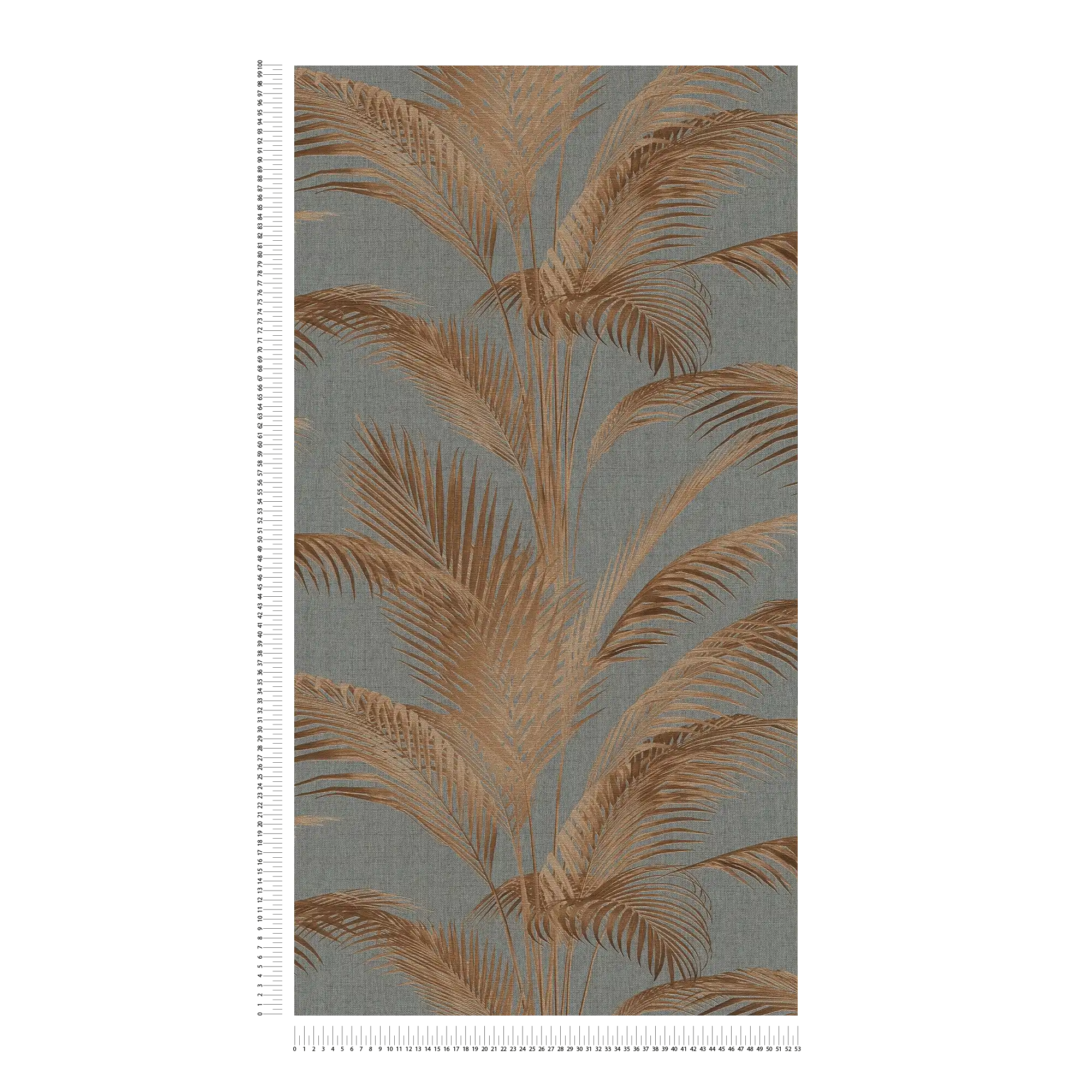             Non-woven wallpaper with palm tree pattern and metallic accents in gold - grey, rust, metallic
        