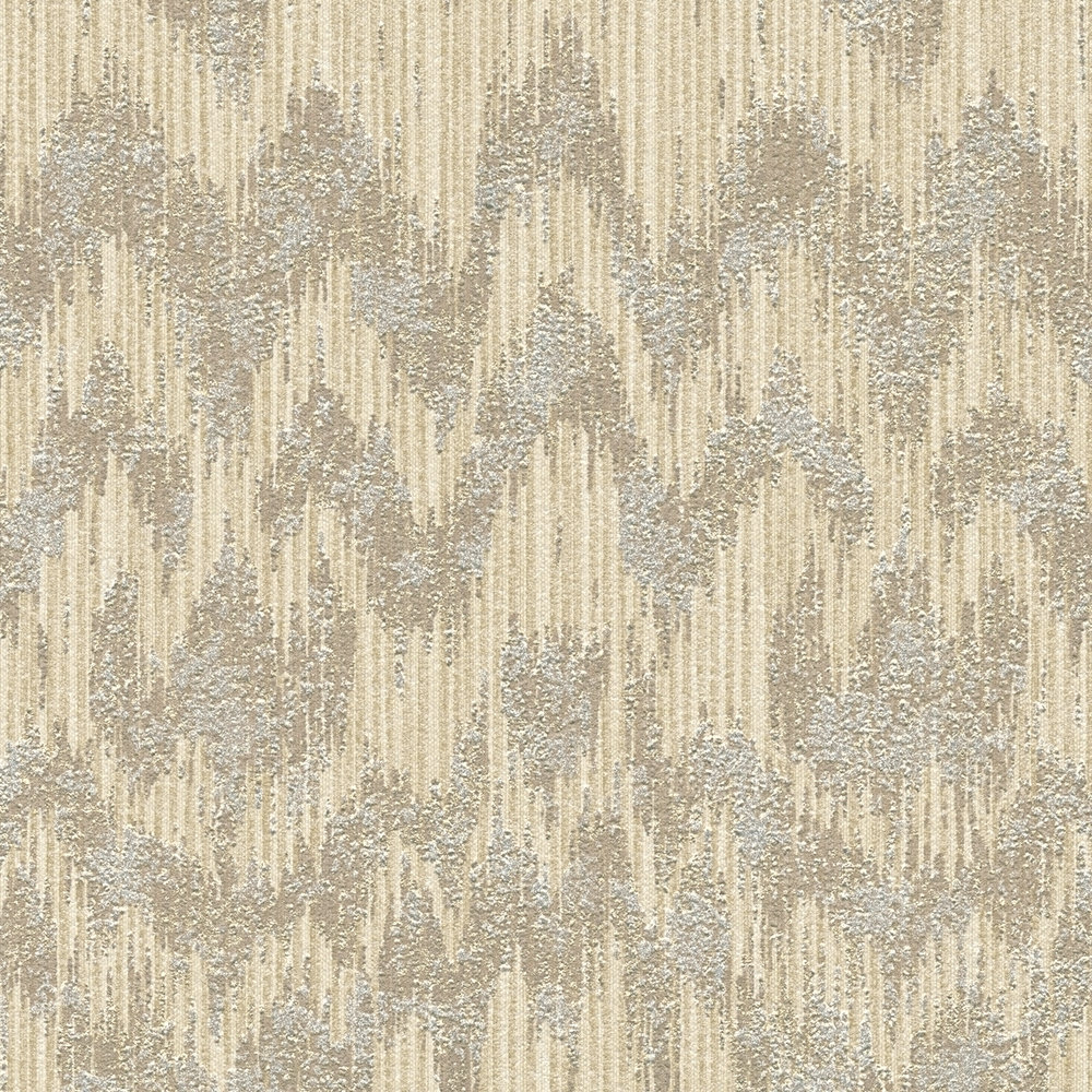             Ikat wallpaper with ethnic woven pattern - beige, brown
        