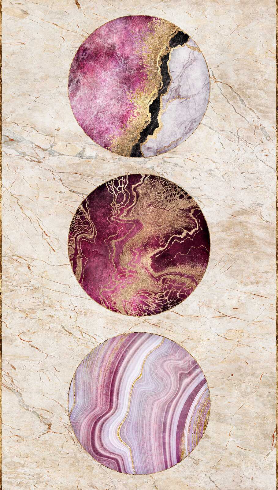             papier peint en papier intissé marbre coloré avec cercles et accents dorés - beige, or, rose
        