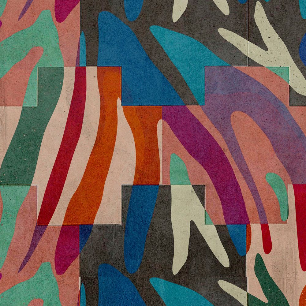             papier peint en papier panoramique »ettore« - design abstrait coloré devant une structure d'enduit béton - intissé mat et lisse
        