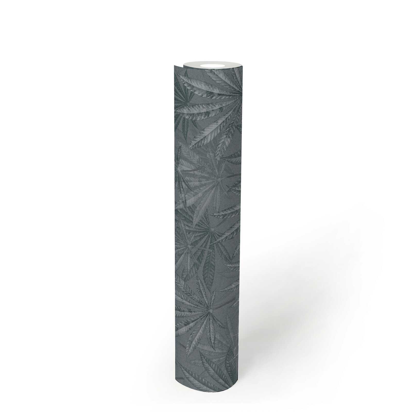             Non-woven wallpaper with large leaf pattern in jungle look - grey
        