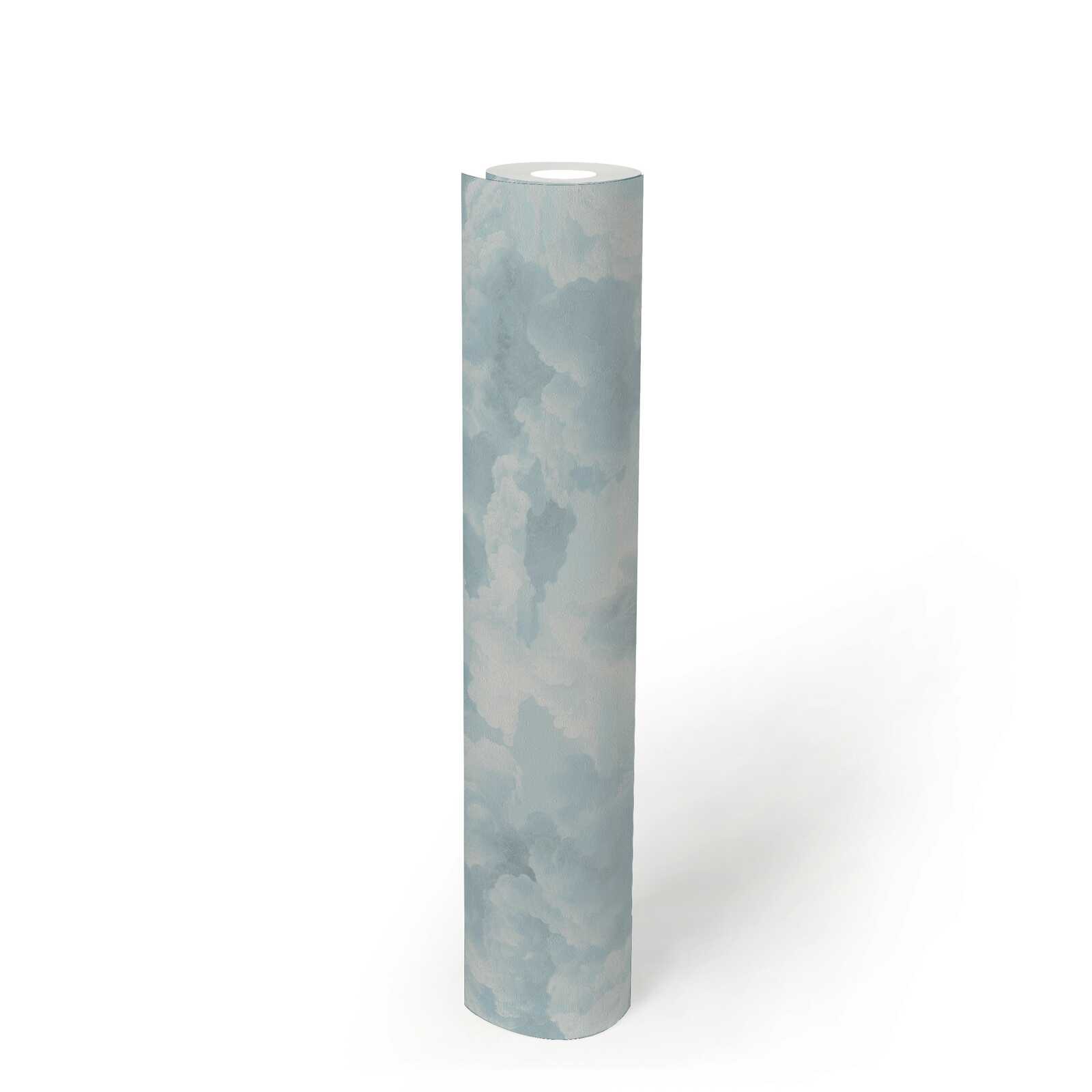             papier peint en papier intissé avec motif de nuages façon peinture à l'huile - blanc, bleu
        