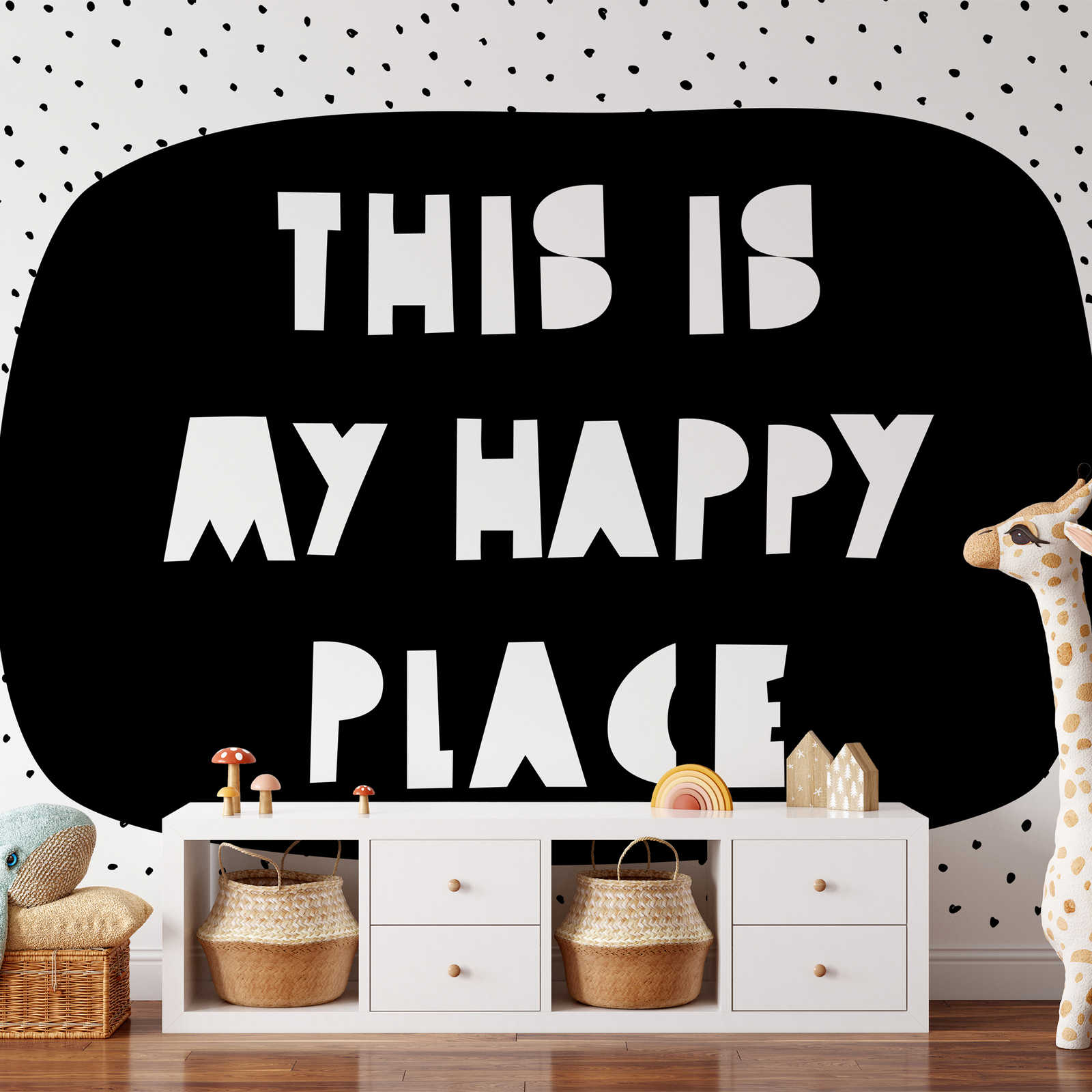 Photo wallpaper for children's room with lettering "This is my happy place" - Smooth & slightly glossy non-woven
