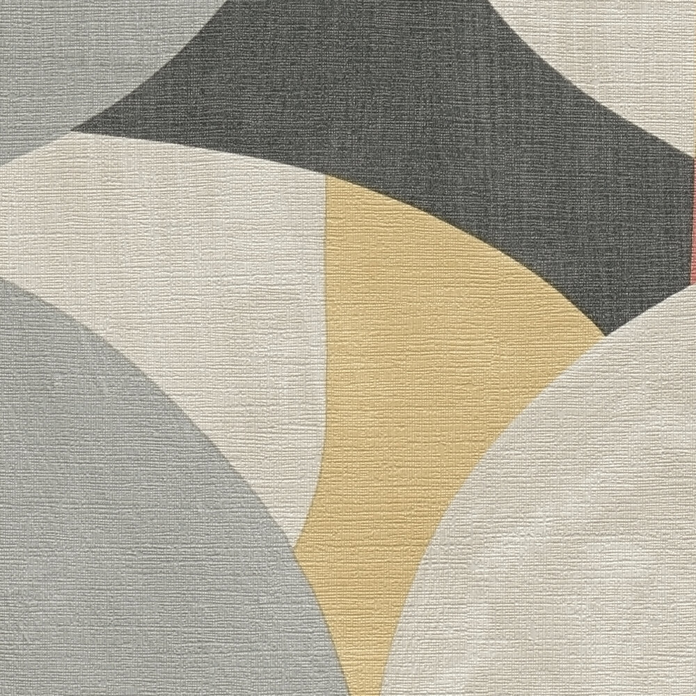             3D non-woven wallpaper in geometric Bauhaus style - grey, beige, red
        