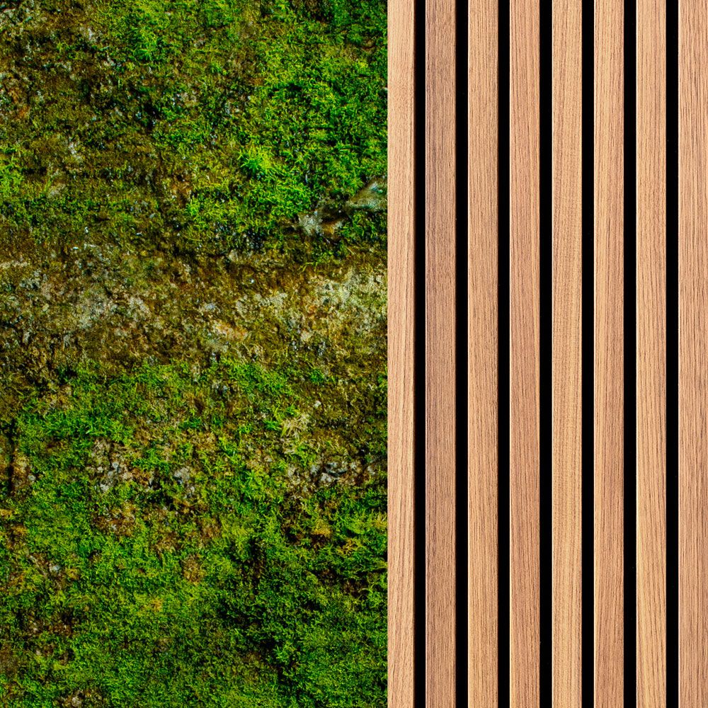             Digital behang »paneel 1« - Smalle houten panelen & mos - Matte, gladde vliesstof
        