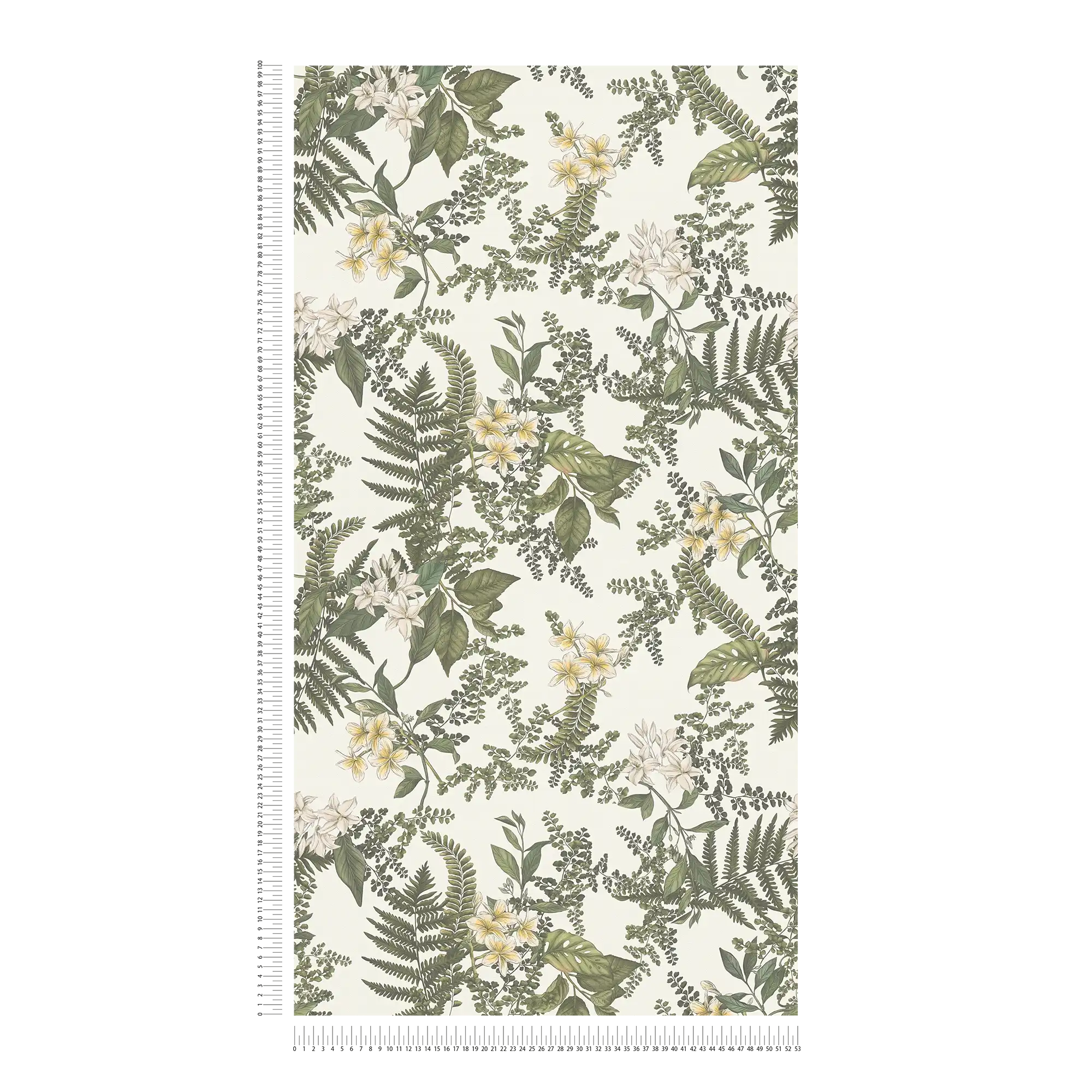             papier peint en papier floral moderne avec fleurs & herbes structuré mat - blanc, vert foncé, jaune
        