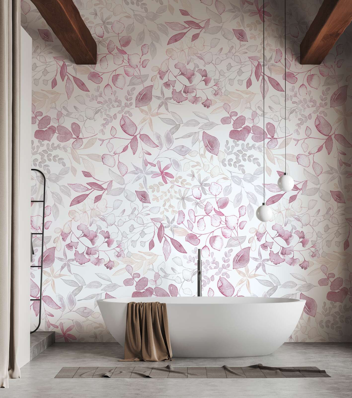             Papel pintado motivo XXL con motivos florales en acuarela - rosa, gris, blanco
        