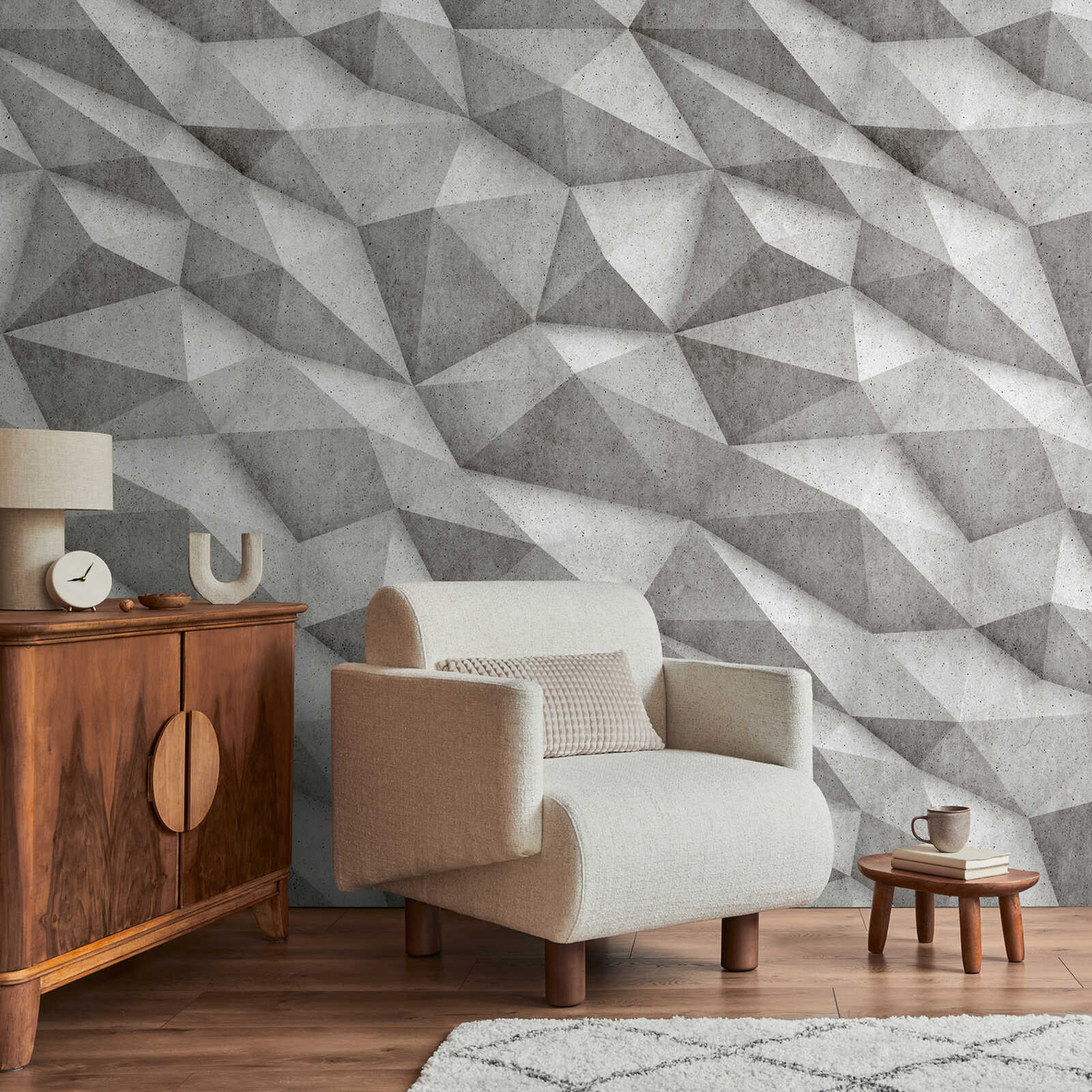         3D non-woven concrete wallpaper with geometric and large-scale pattern repetition - grey
    