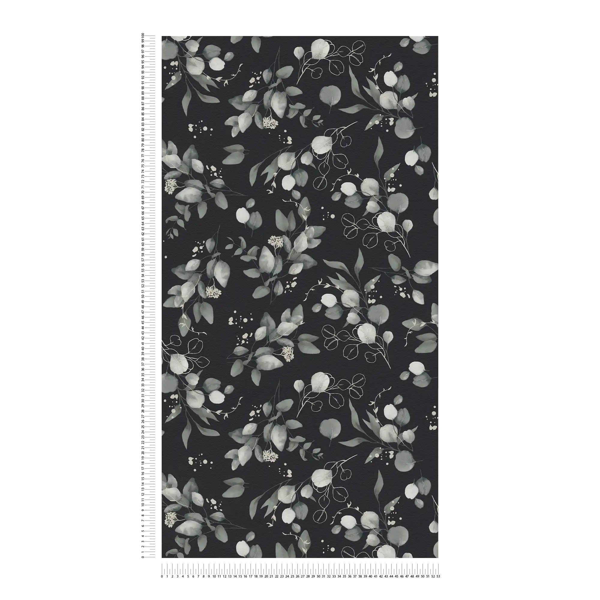             Papel pintado tejido-no tejido brillante con motivos florales y zarcillos - negro, gris, plata
        