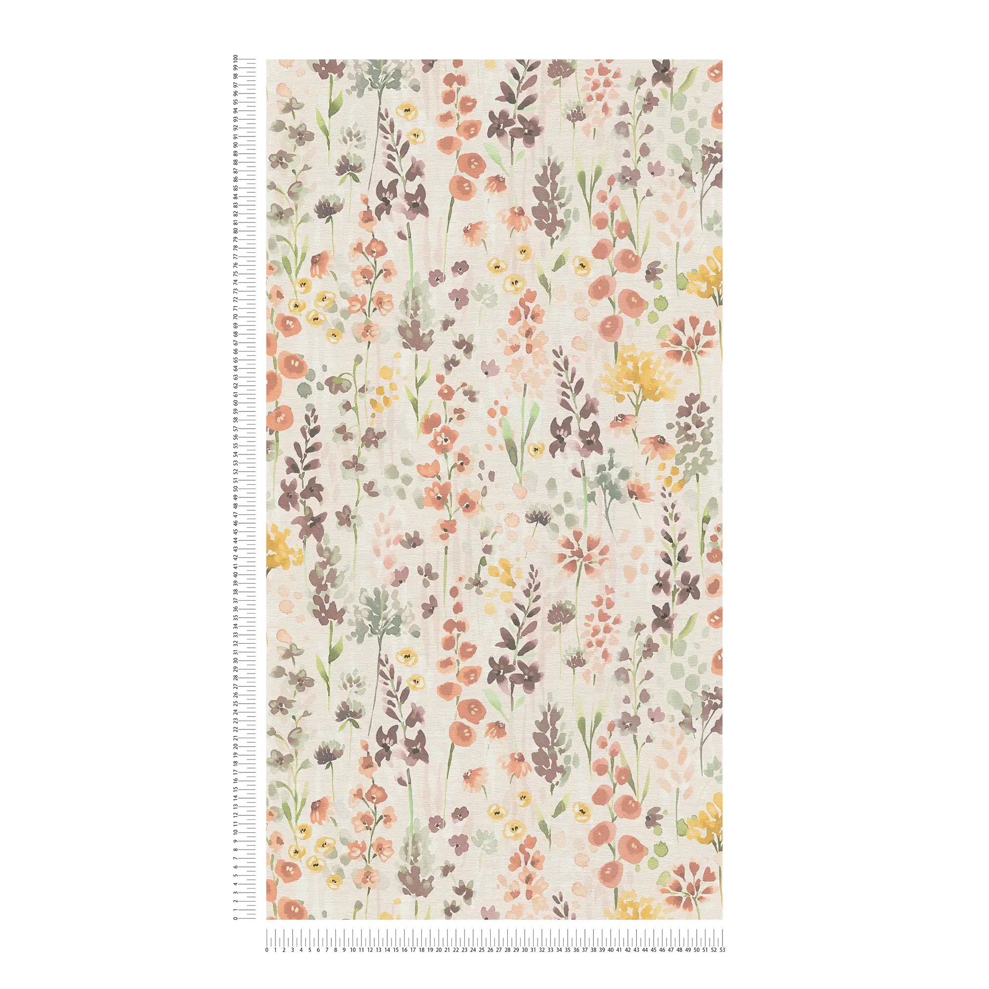             Non-woven wallpaper colourful flower meadow in watercolour design - beige, orange, brown
        