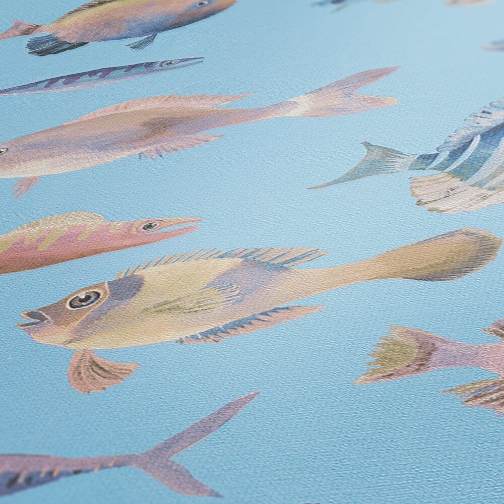             Non-woven wallpaper underwater world with fish - turquoise, colourful, pink
        