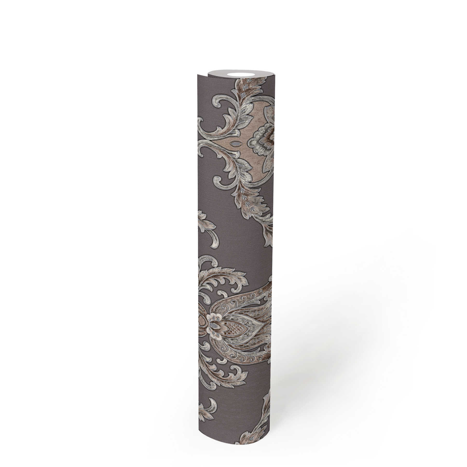             Papier peint métallique avec motif ornemental opulent - gris
        