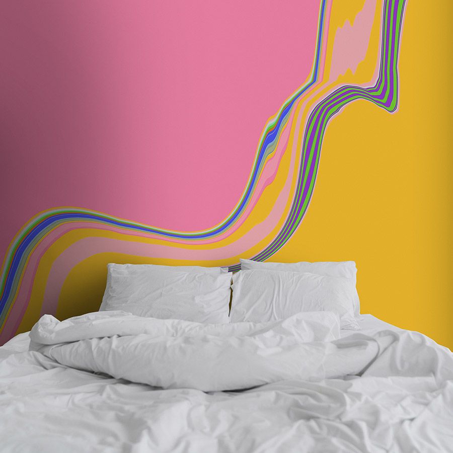 Digital behang »nexus« - abstract golfontwerp - roze, oranje | mat, glad vlies
