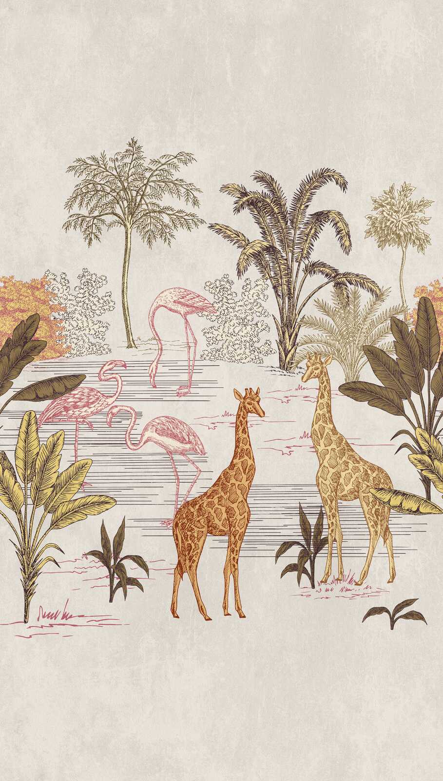             papier peint en papier intissé exotique pour chambre d'enfant avec animaux de safari et une répétition de motifs à grande échelle - crème, beige, marron
        