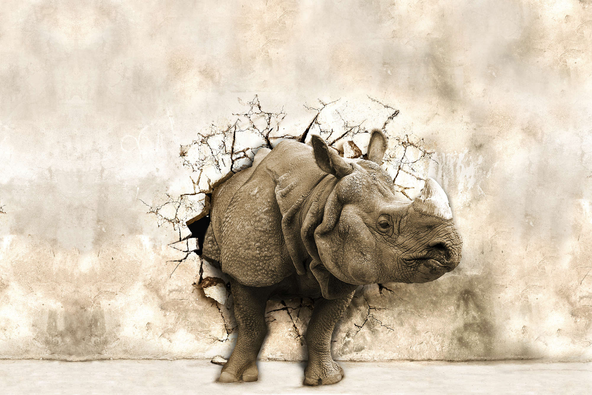             Carta da parati per animali Breakthrough con Rhino - Materiali non tessuto testurizzato
        