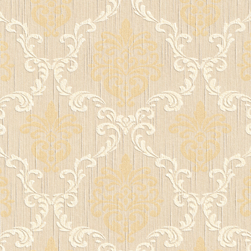             Papier peint avec motif ornemental de style colonial - beige
        