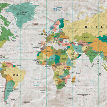 Fotomurali Mappa del mondo Paesi del mondo in stile retrò
