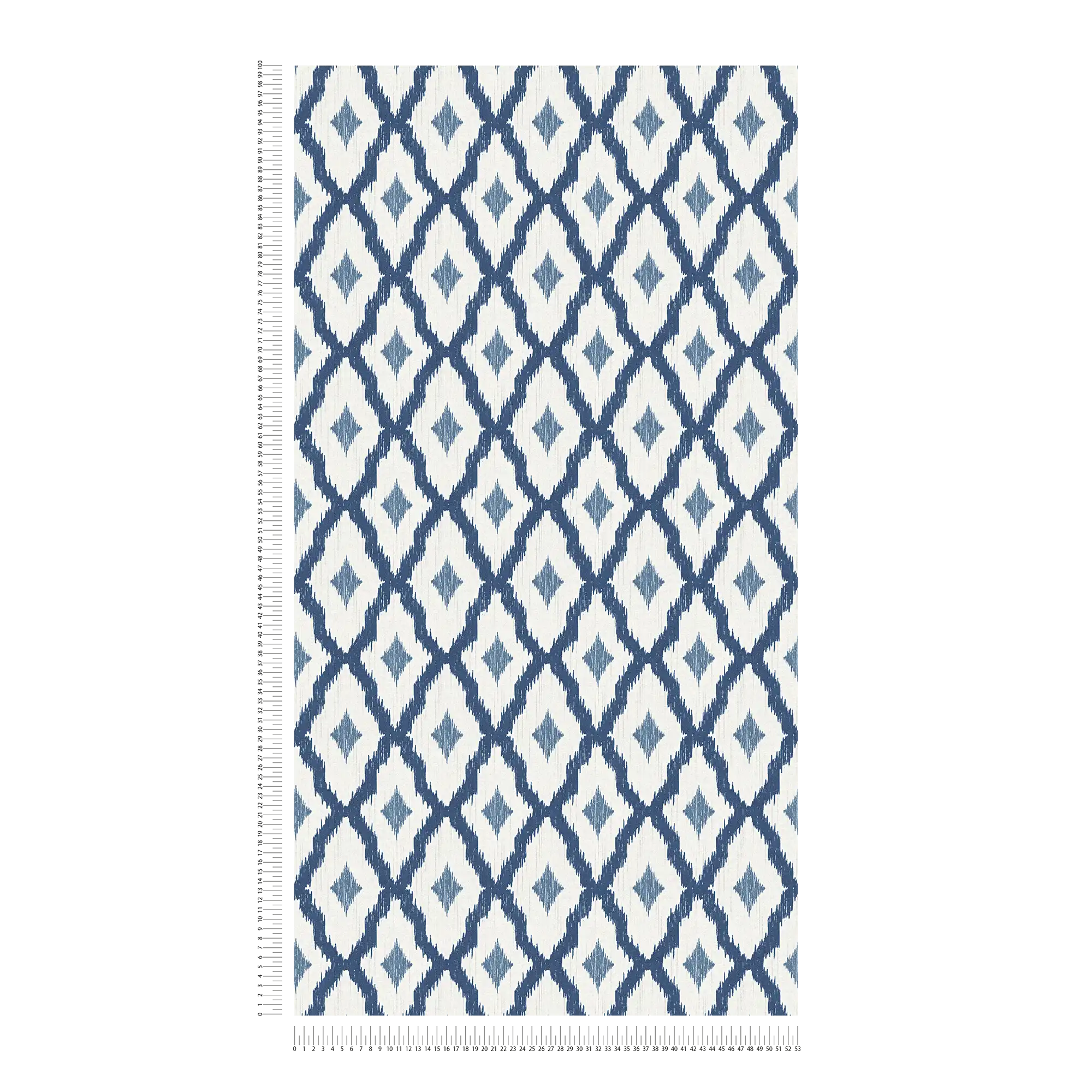             Papier peint intissé ikat motif losange - bleu, blanc
        