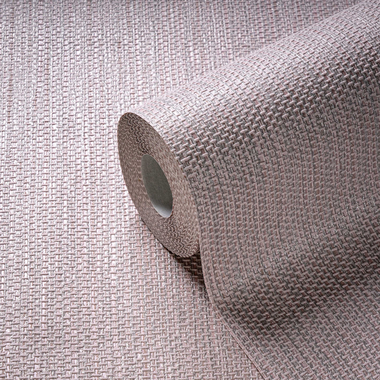             papier peint en papier intissé structuré aspect textile - rose, argenté
        