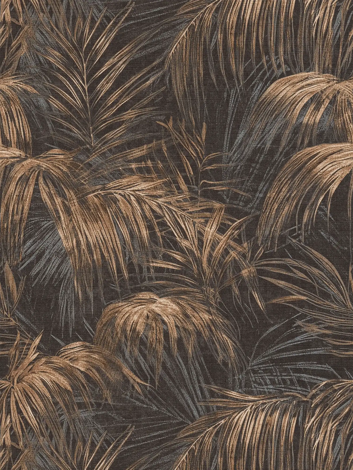 Magnificent non-woven wallpaper in palm tree look - black, beige, brown
