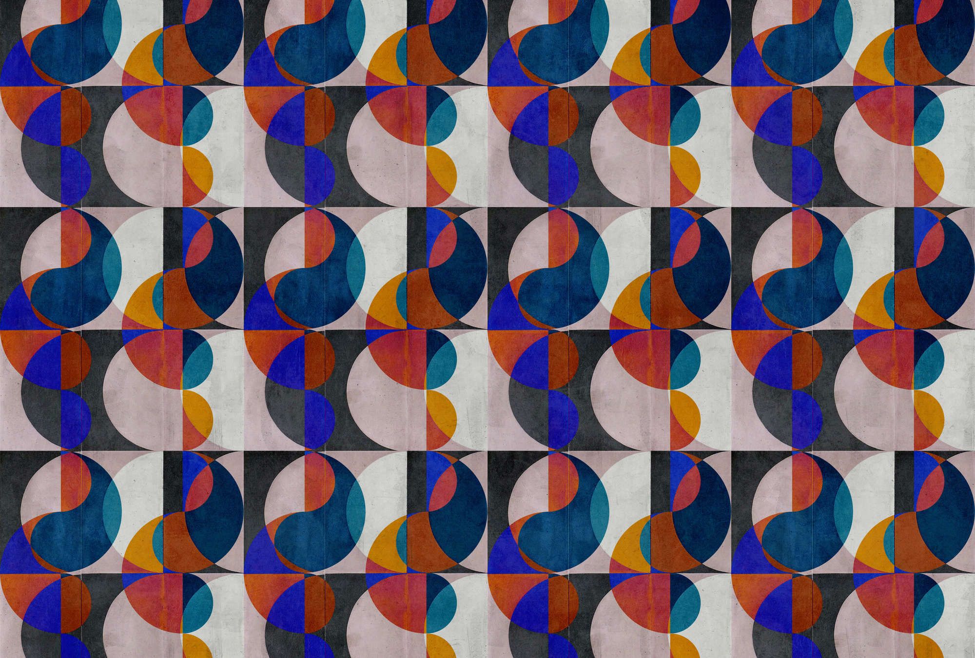            Papel pintado fotográfico »mia« - motivo retro abstracto sobre textura de yeso hormigón - colorido | tejido sin tejer textura ligera
        