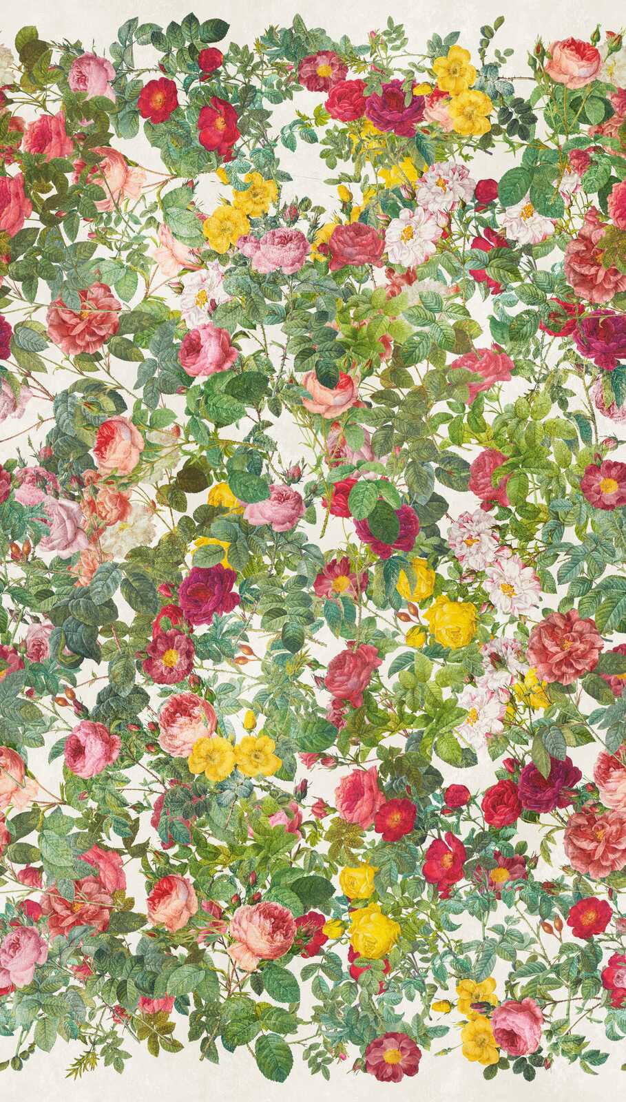             Blumenmeer papier peint en papier intissé avec des roses et des fleurs luxuriantes aux couleurs vives et une répétition de motifs à grande échelle - vert, rose, rouge
        