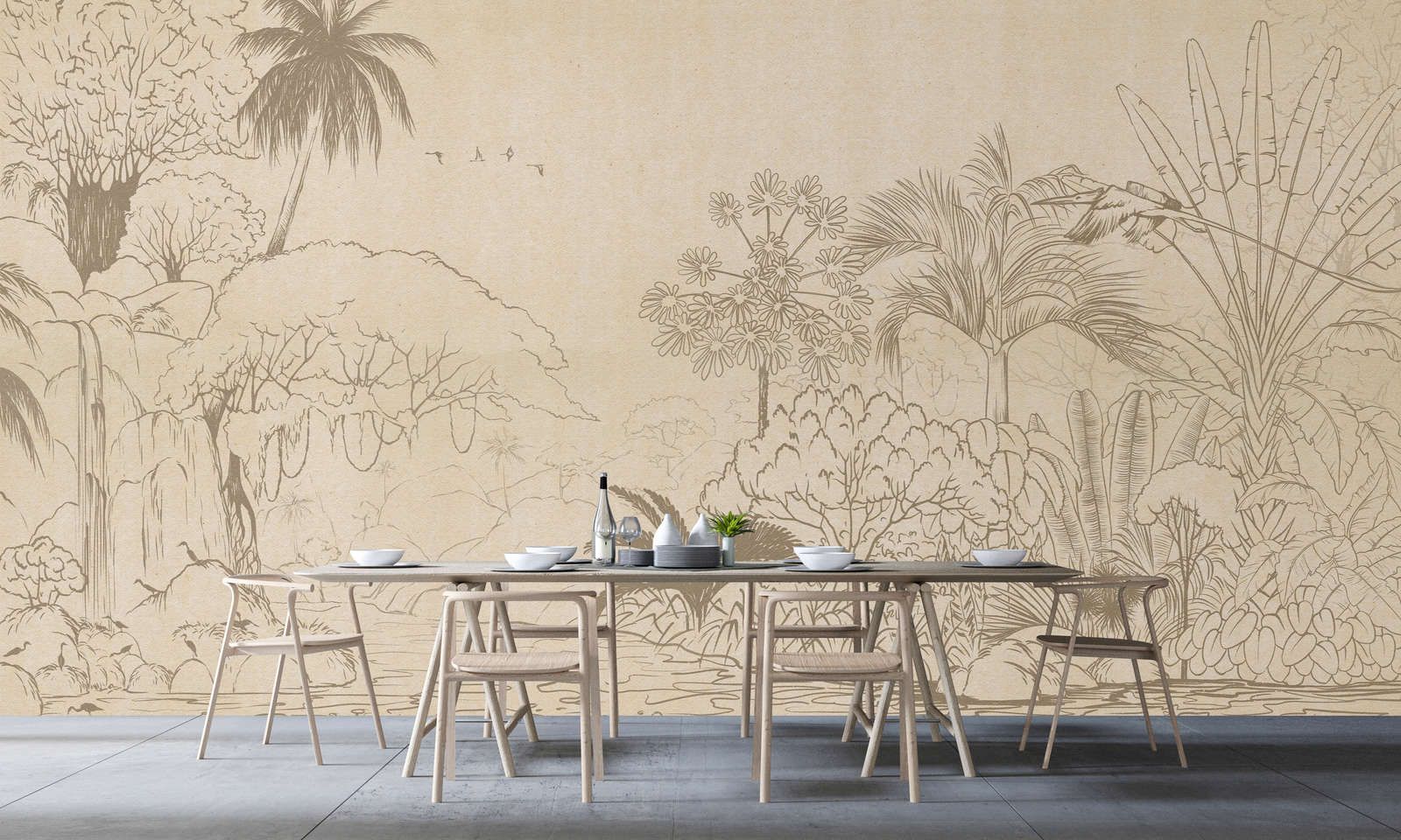             Photo wallpaper »oasis« - Jungle in drawing style with handmade paper look - Lightly textured non-woven fabric
        